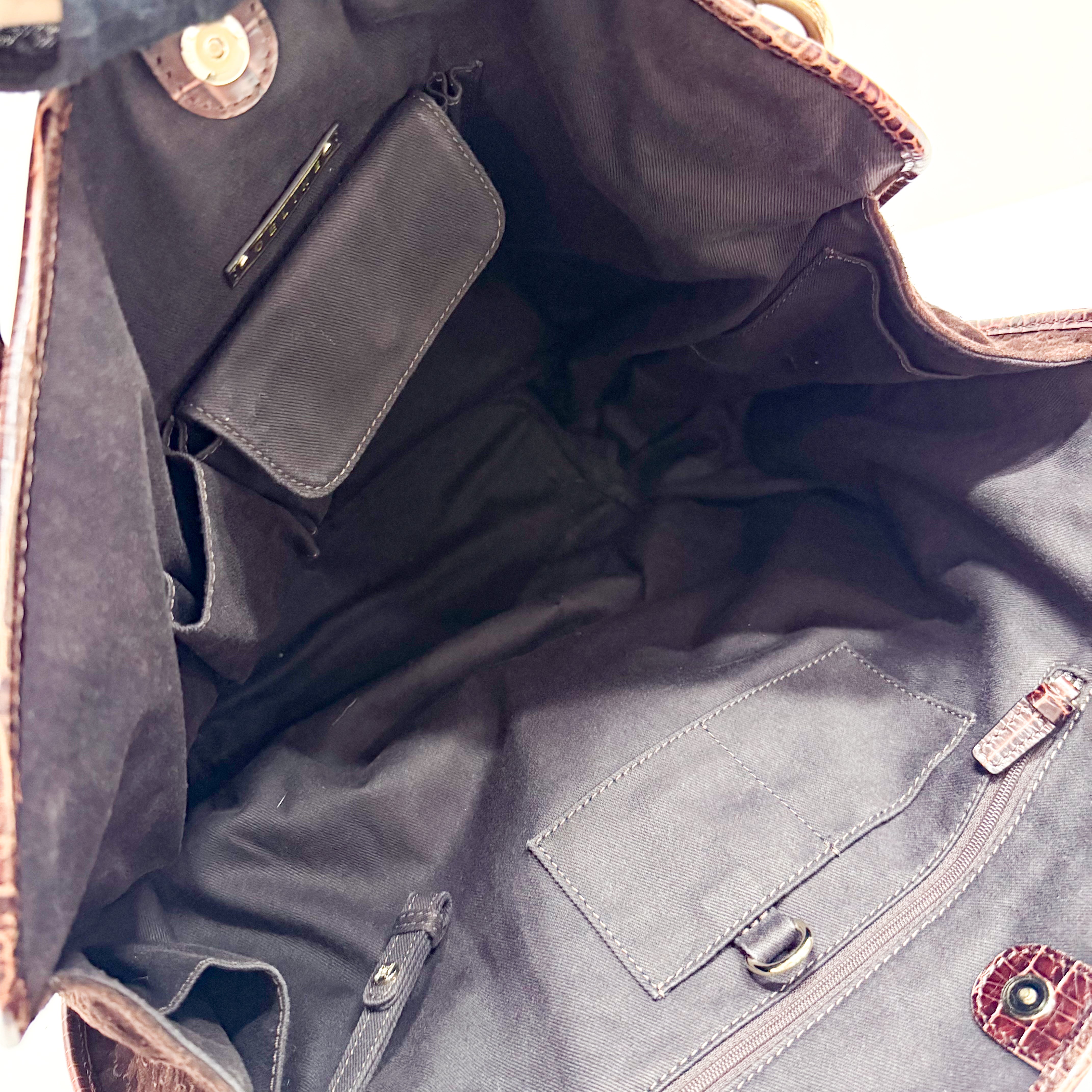 Bitter Sweet Brown Croc Leather & Suede Shoulder Bag