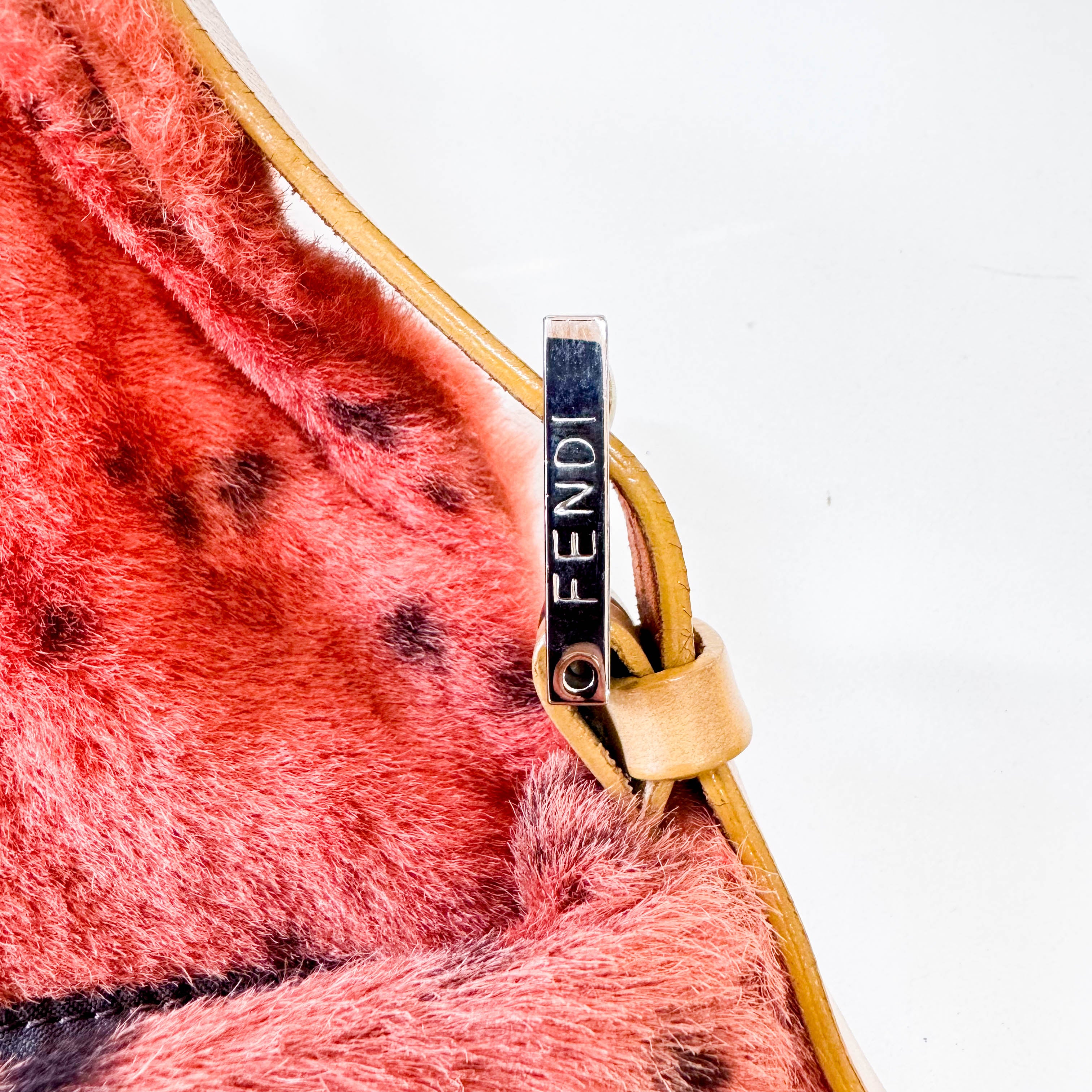 Leopard Orange Pony Hair Baguette Shoulder Bag