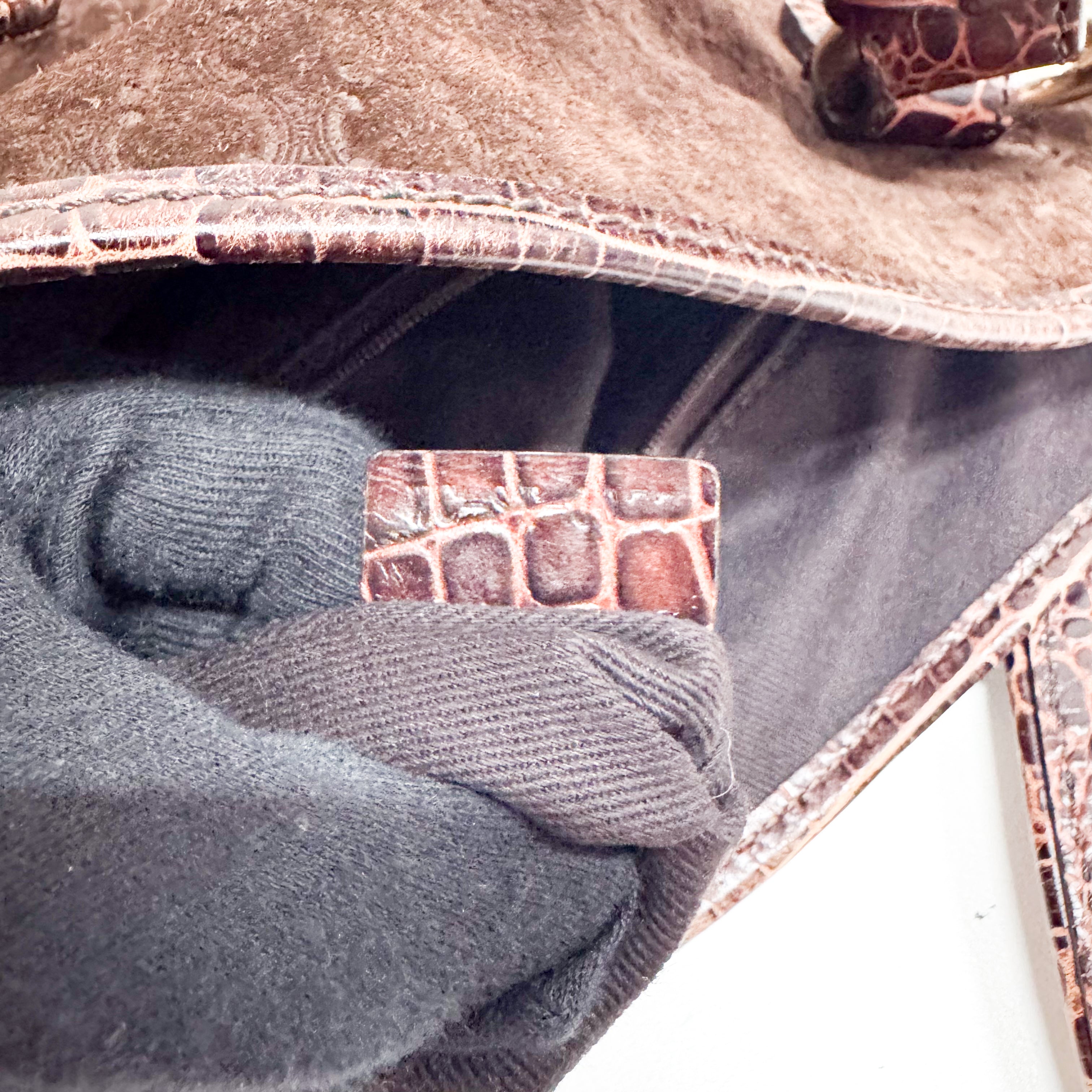 Bitter Sweet Brown Croc Leather & Suede Shoulder Bag