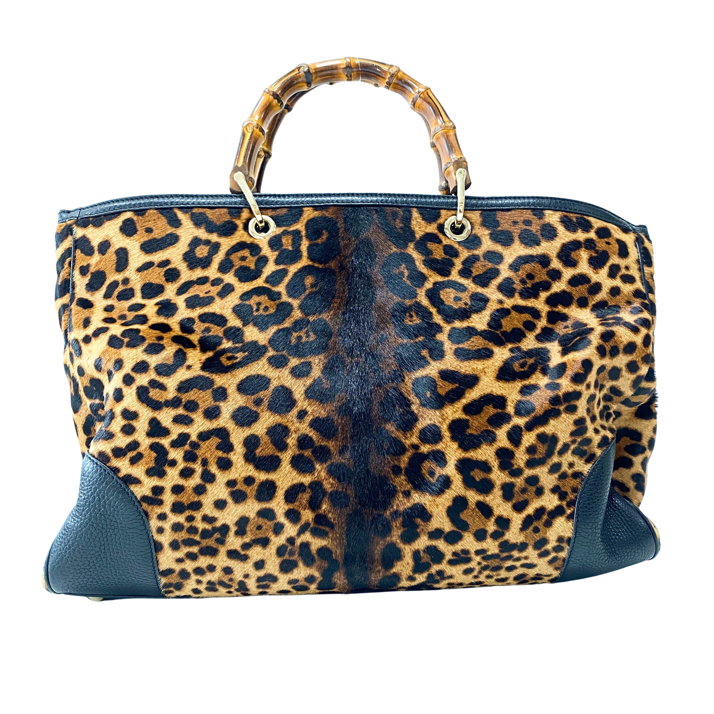 Bamboo Leopard Print Pony Hair Shoulder Bag