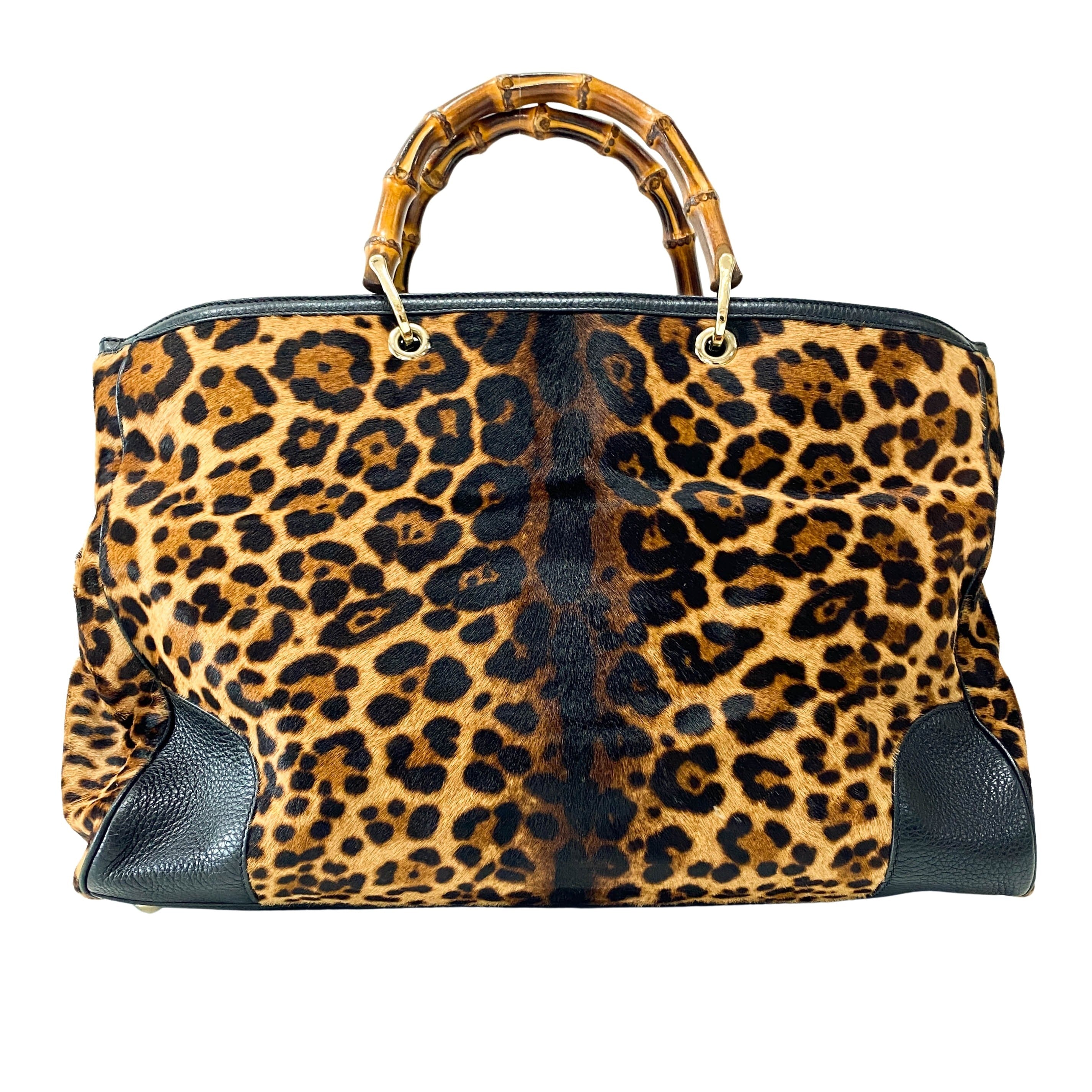 Bamboo Leopard Print Pony Hair Shoulder Bag