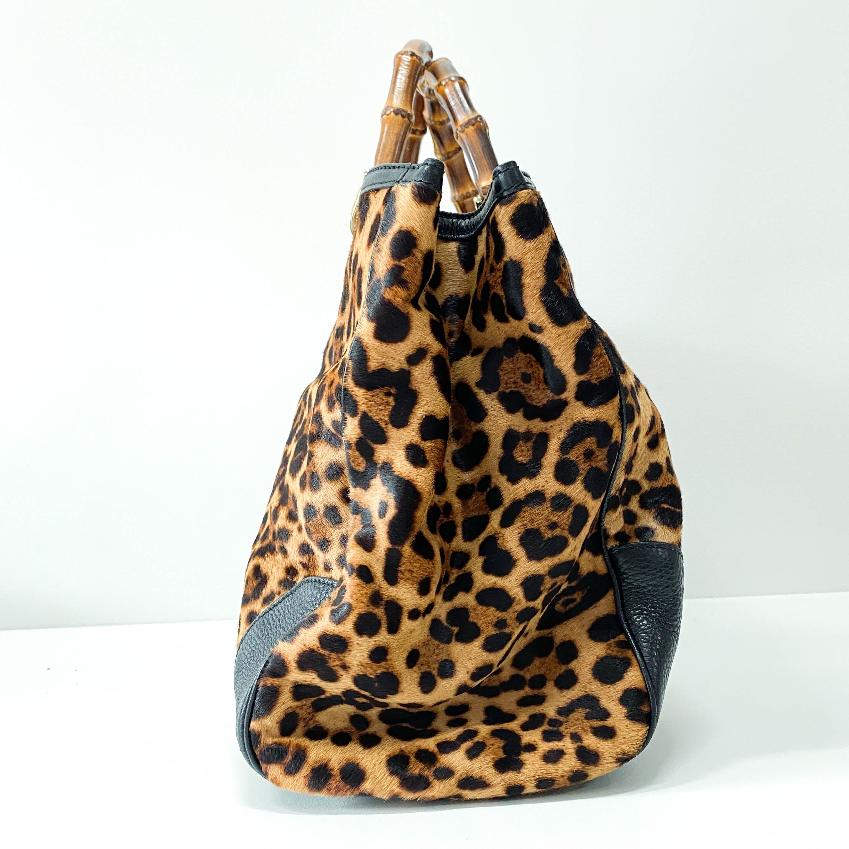 Bamboo Leopard Print Pony Hair Shoulder Bag