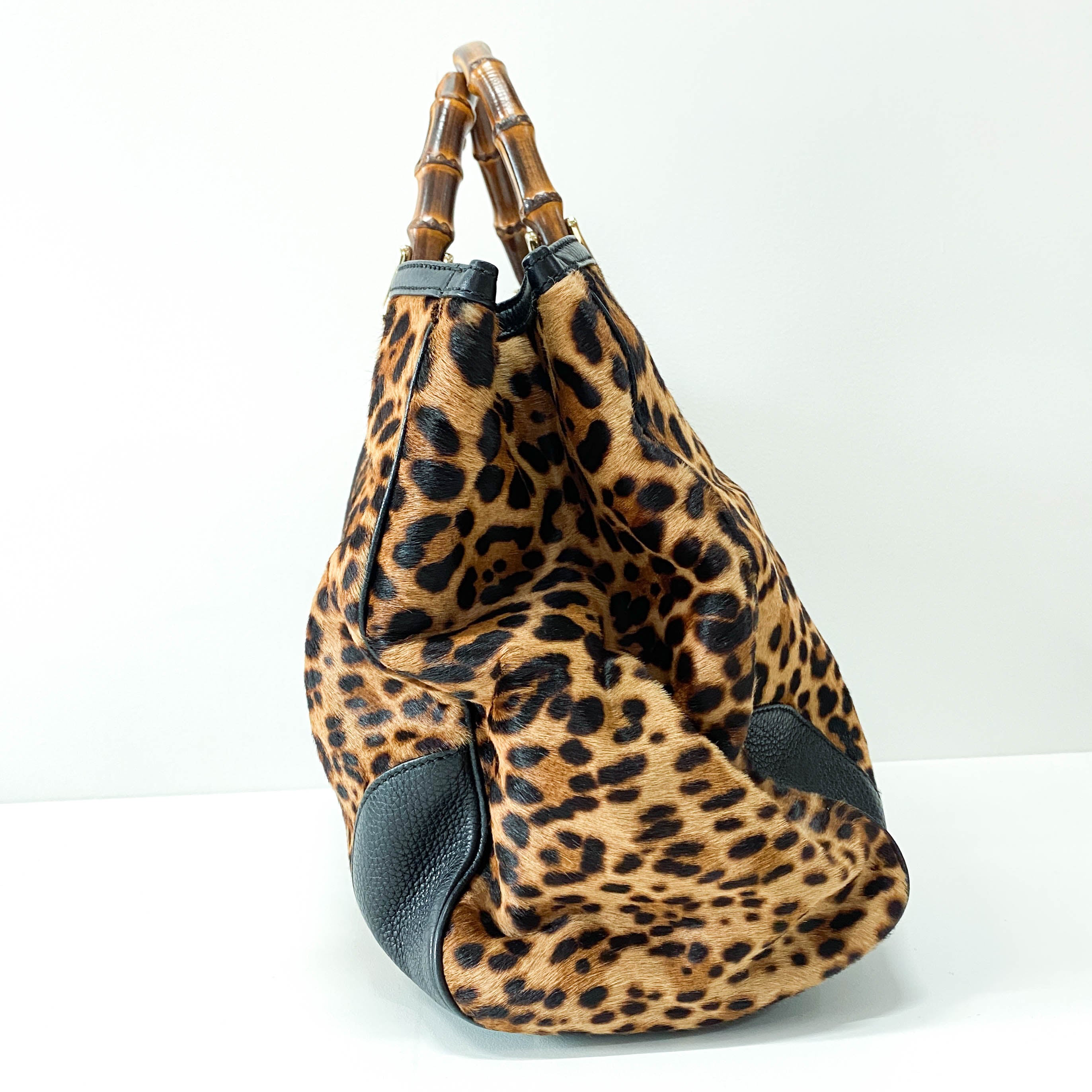 Bamboo Leopard Print Pony Hair Shoulder Bag