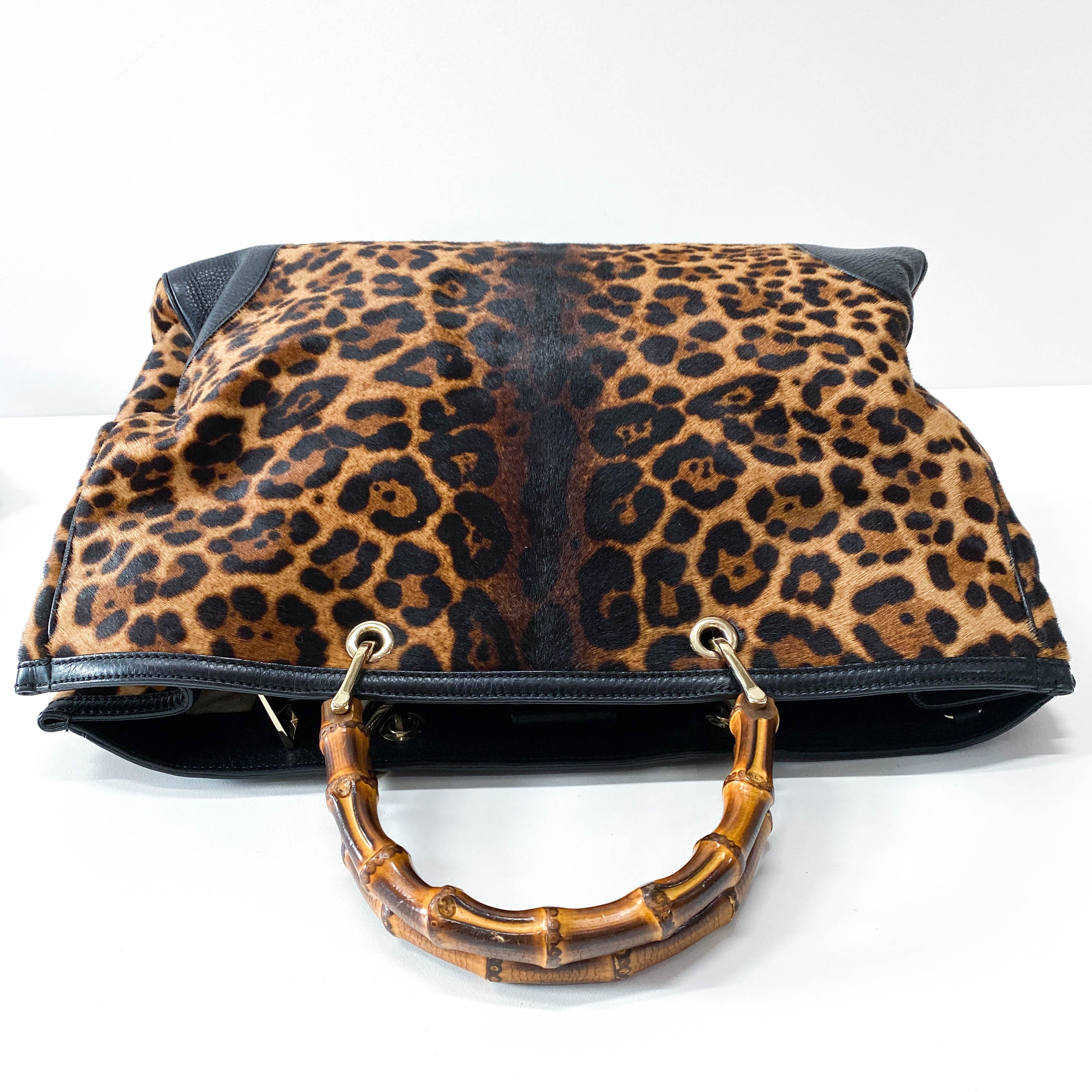 Bamboo Leopard Print Pony Hair Shoulder Bag
