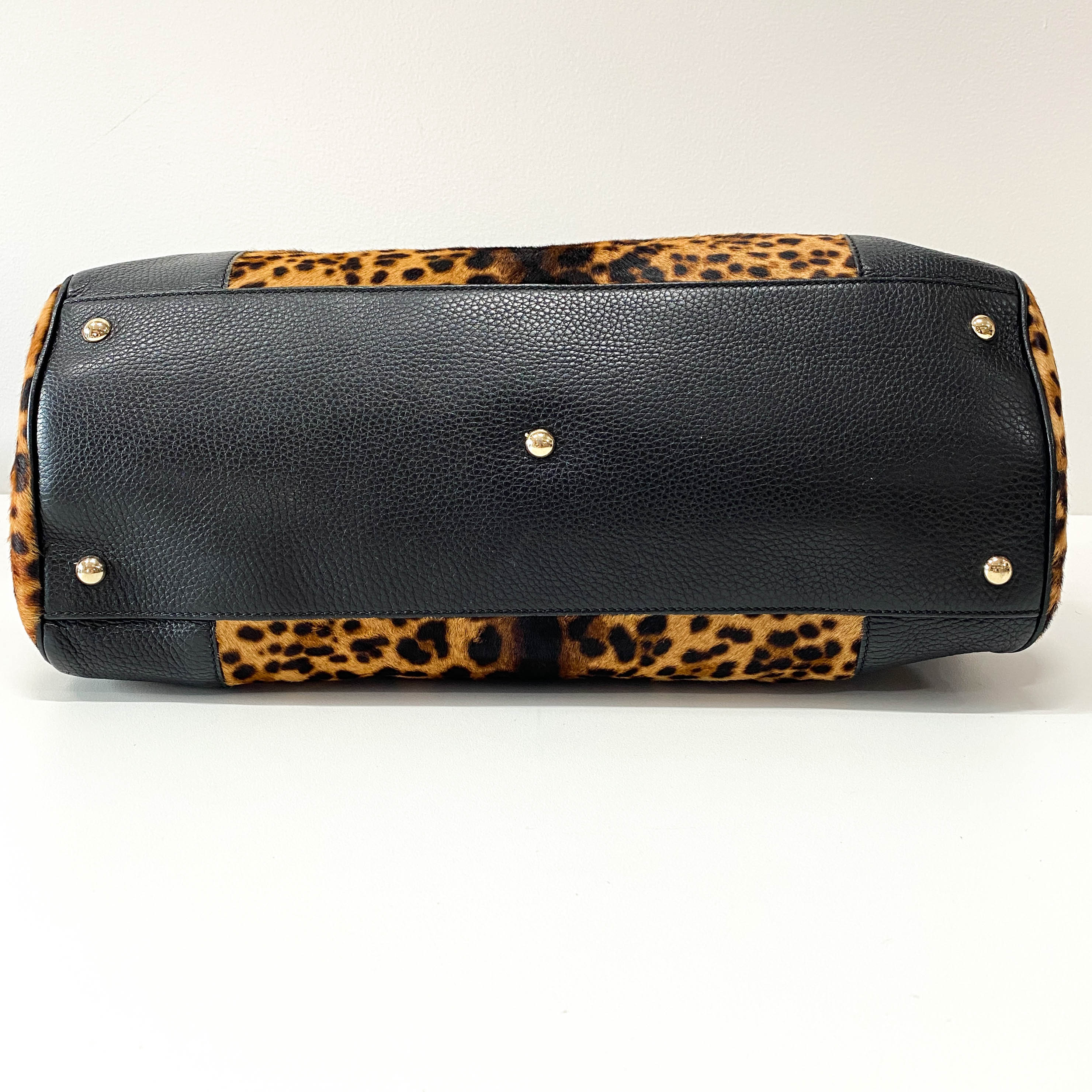 Bamboo Leopard Print Pony Hair Shoulder Bag
