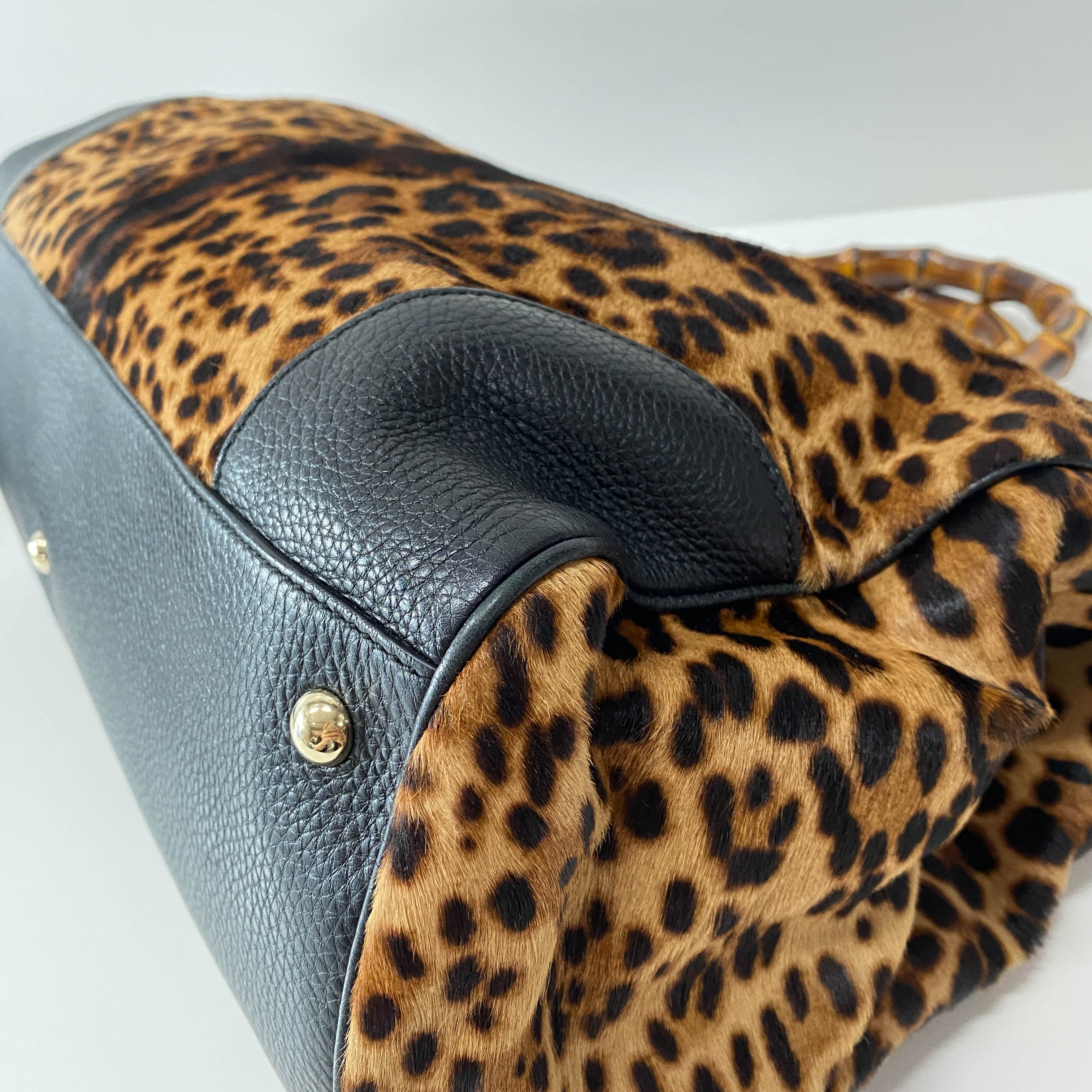 Bamboo Leopard Print Pony Hair Shoulder Bag