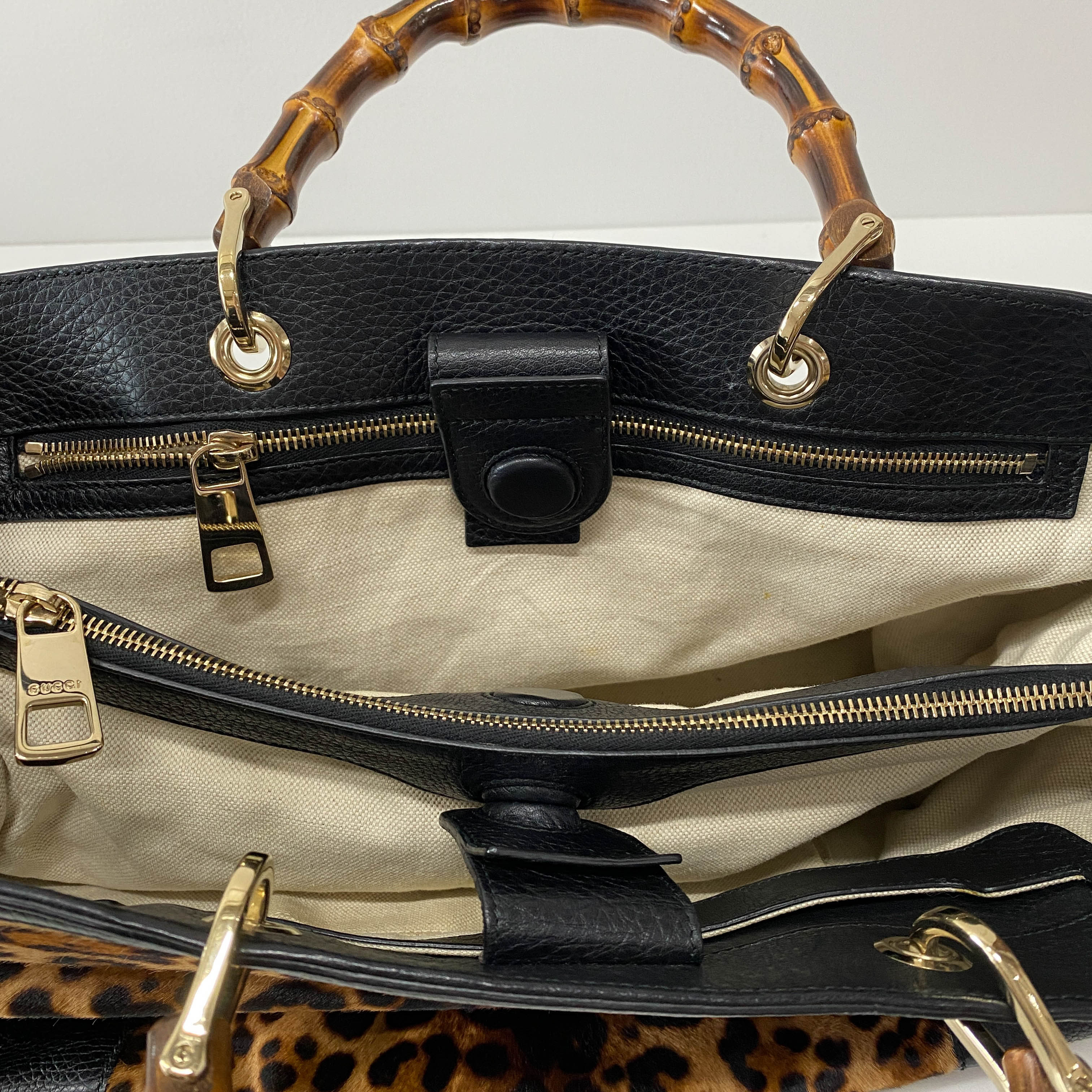 Bamboo Leopard Print Pony Hair Shoulder Bag