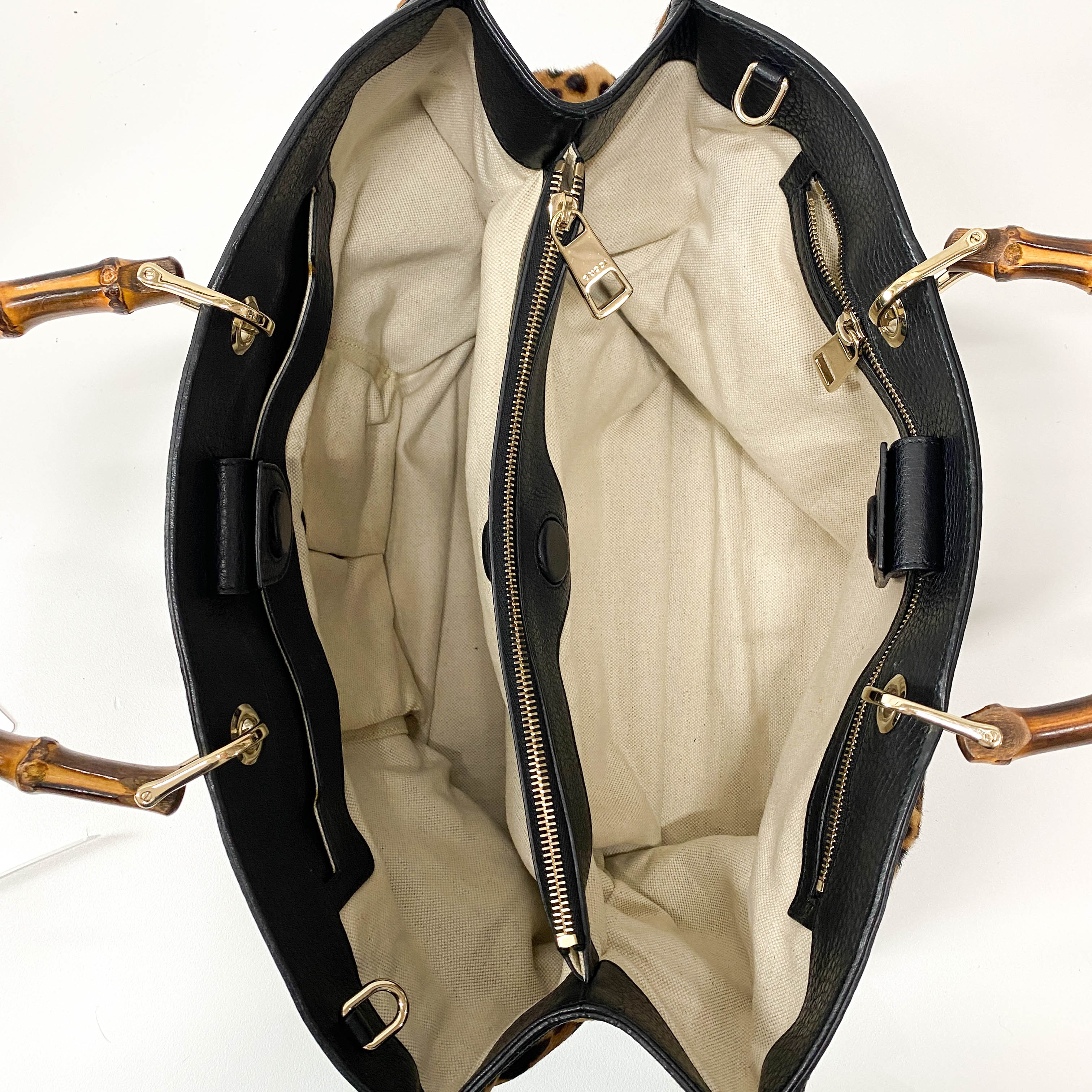 Bamboo Leopard Print Pony Hair Shoulder Bag