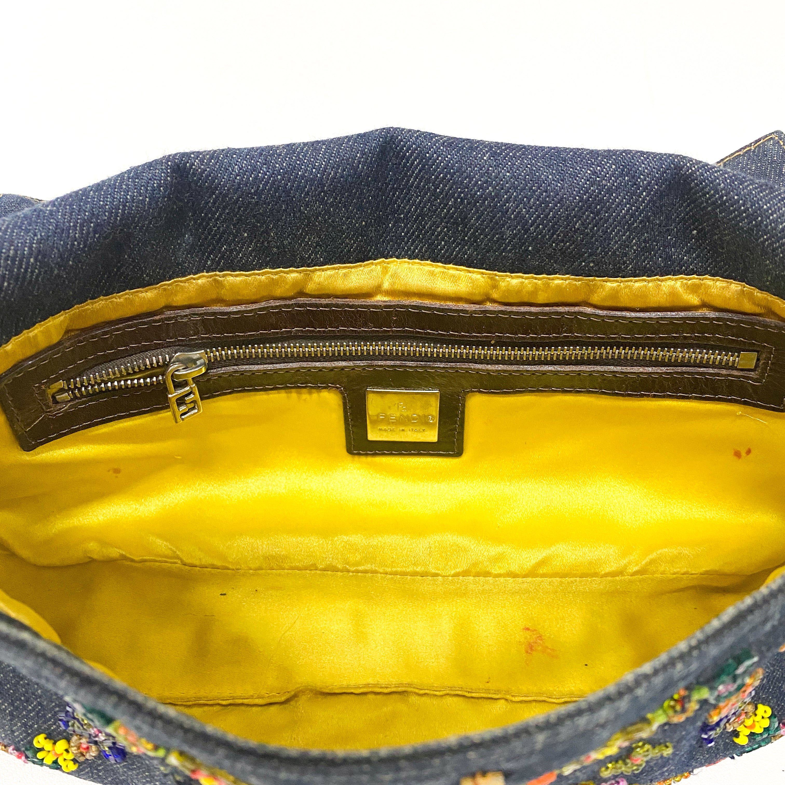 Baguette Embroidered Beads Blue Denim Shoulder Bag