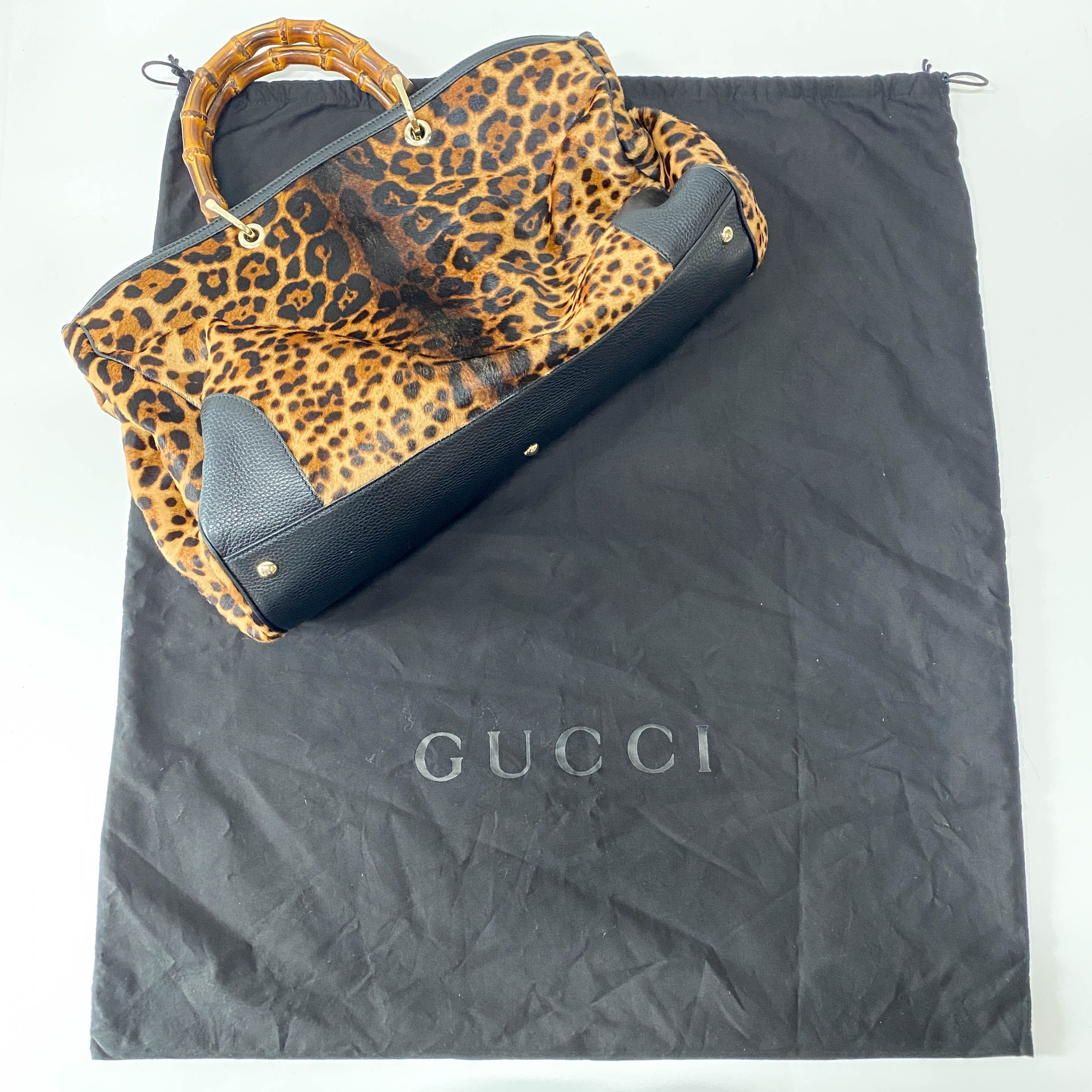 Bamboo Leopard Print Pony Hair Shoulder Bag