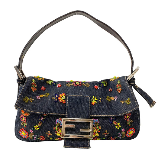 Limited Edition Baguette Denim Beaded Shoulder Bag