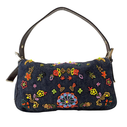 Limited Edition Baguette Denim Beaded Shoulder Bag
