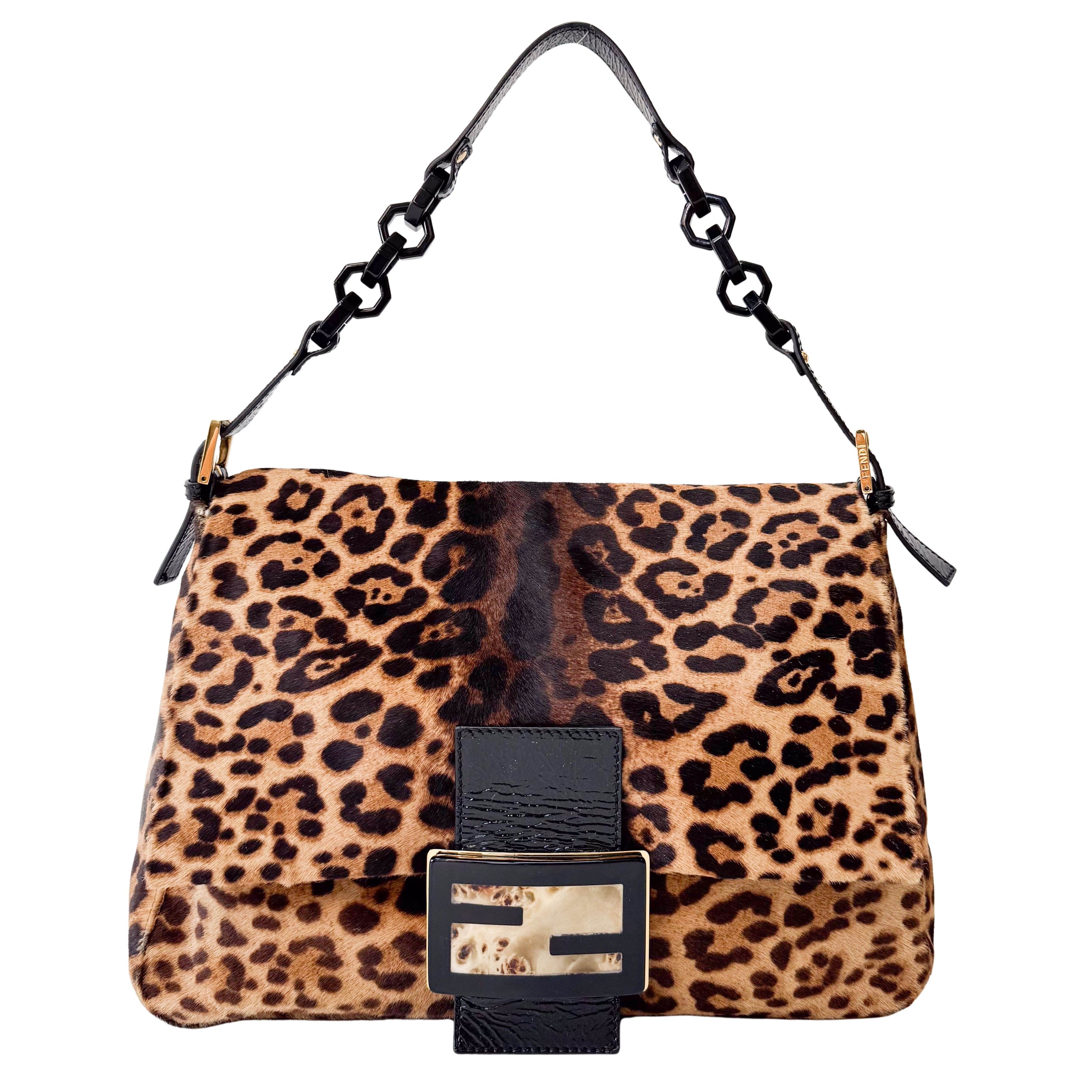 Large Mamma Baguette Leopard Pony Hair Shoulder Bag