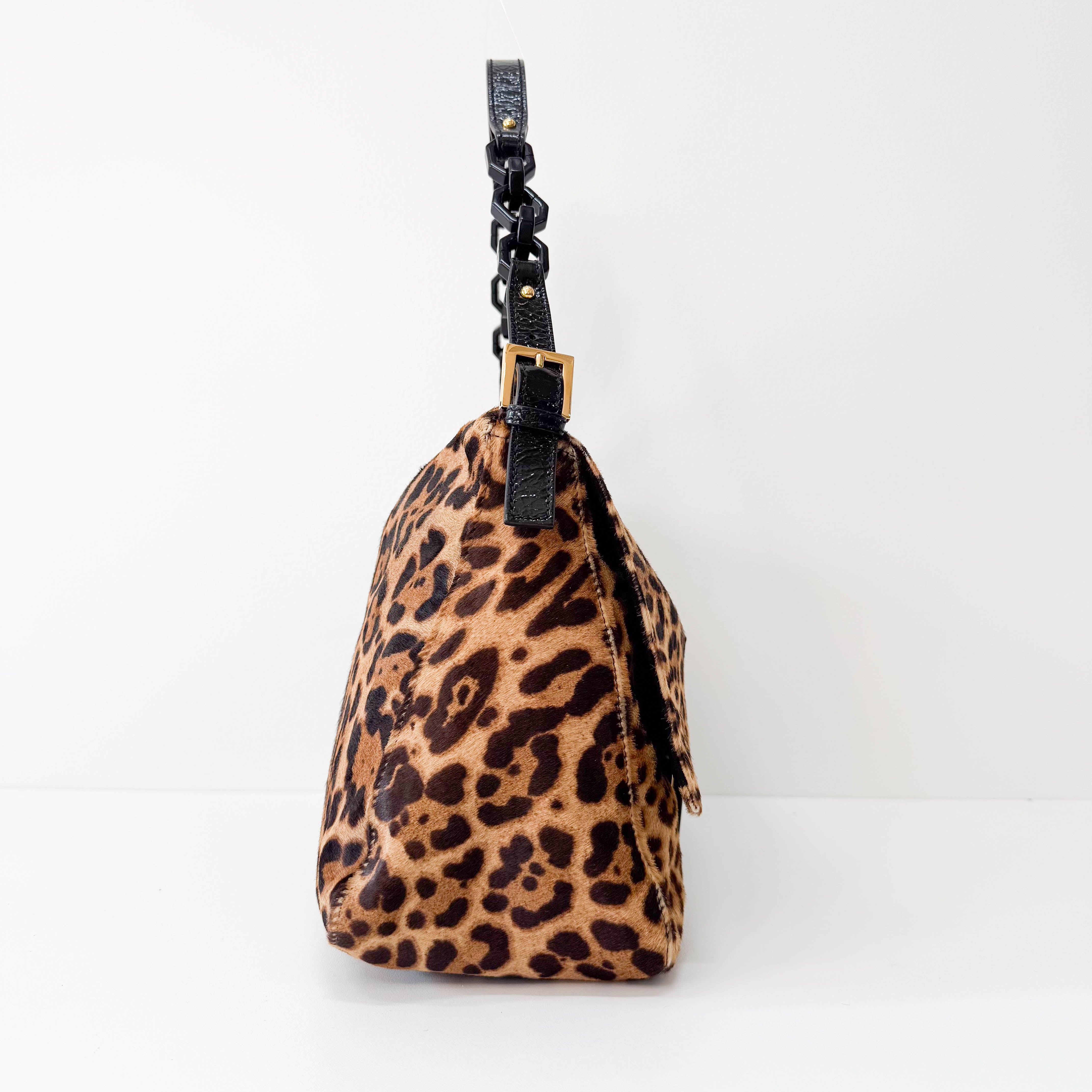 Large Mamma Baguette Leopard Pony Hair Shoulder Bag