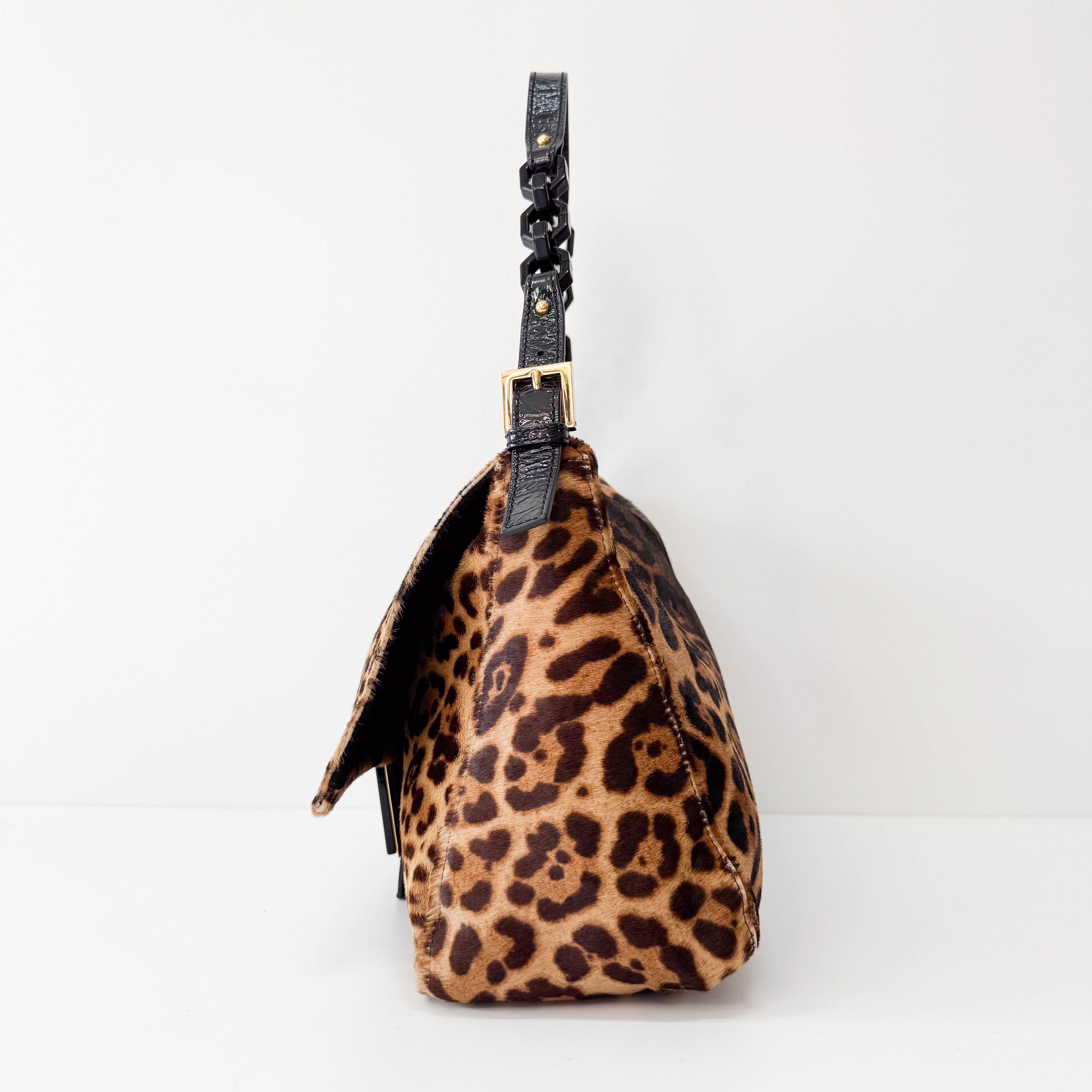 Large Mamma Baguette Leopard Pony Hair Shoulder Bag