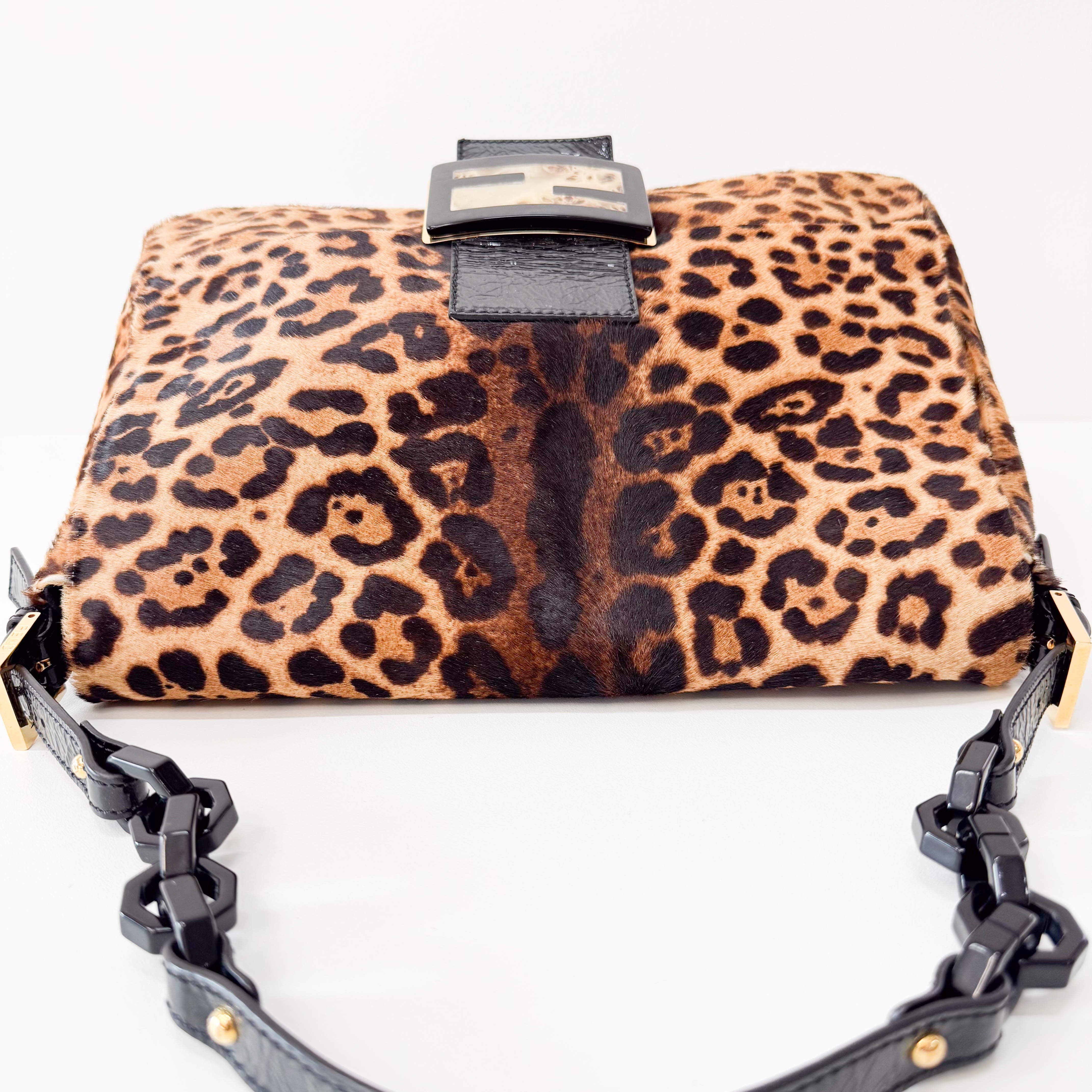 Large Mamma Baguette Leopard Pony Hair Shoulder Bag