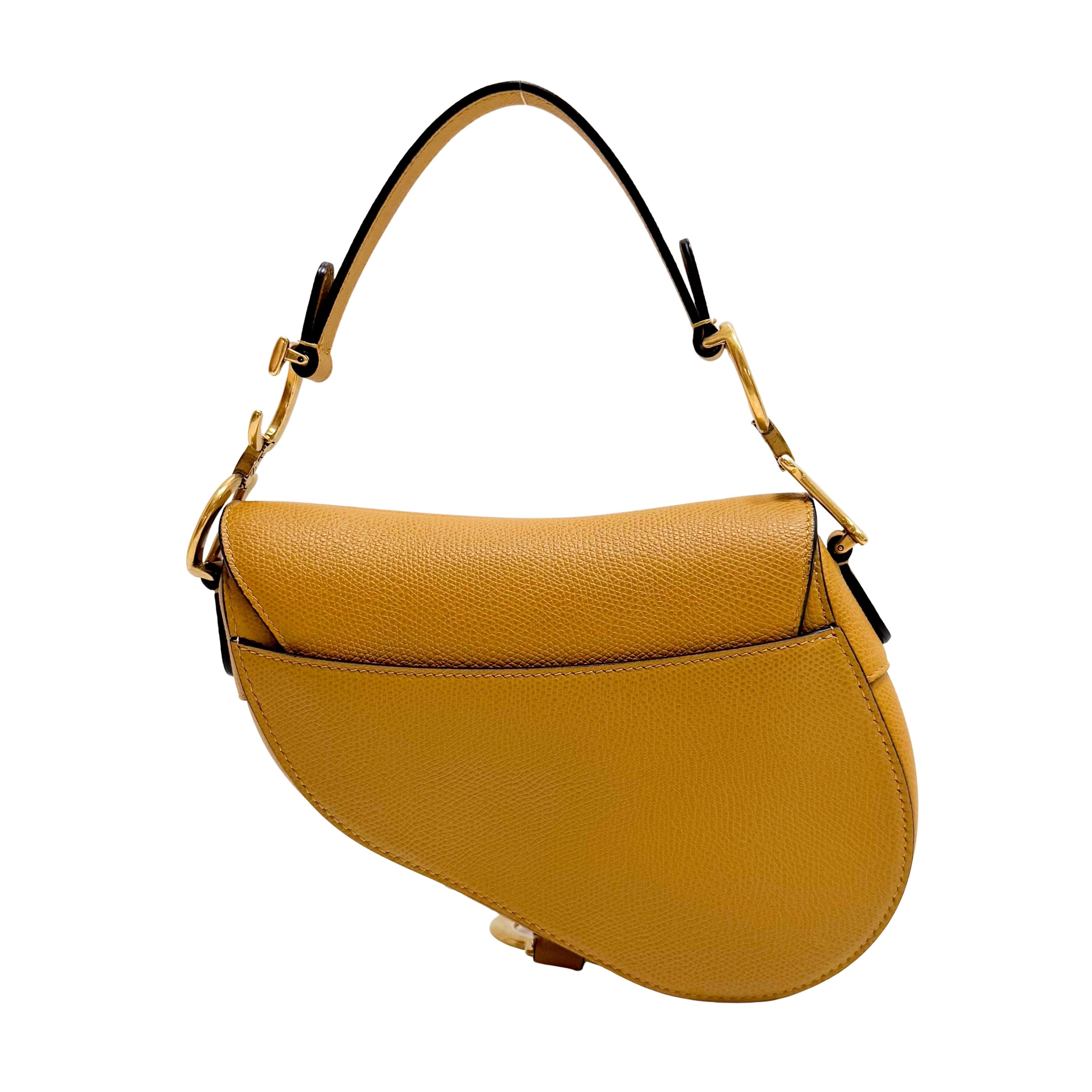 Mini Yellow Calfskin Leather Saddle Two Way Bag