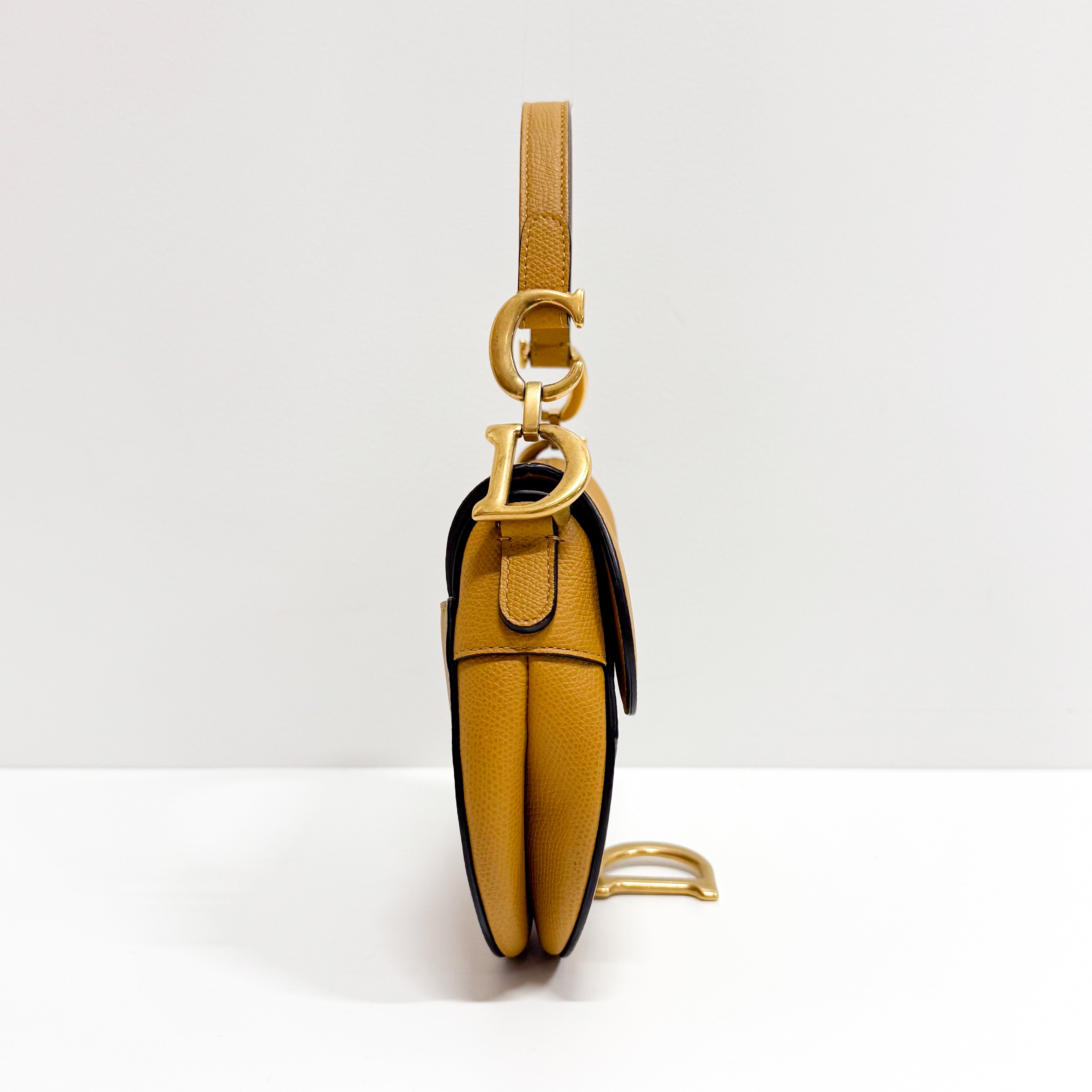 Mini Yellow Calfskin Leather Saddle Two Way Bag