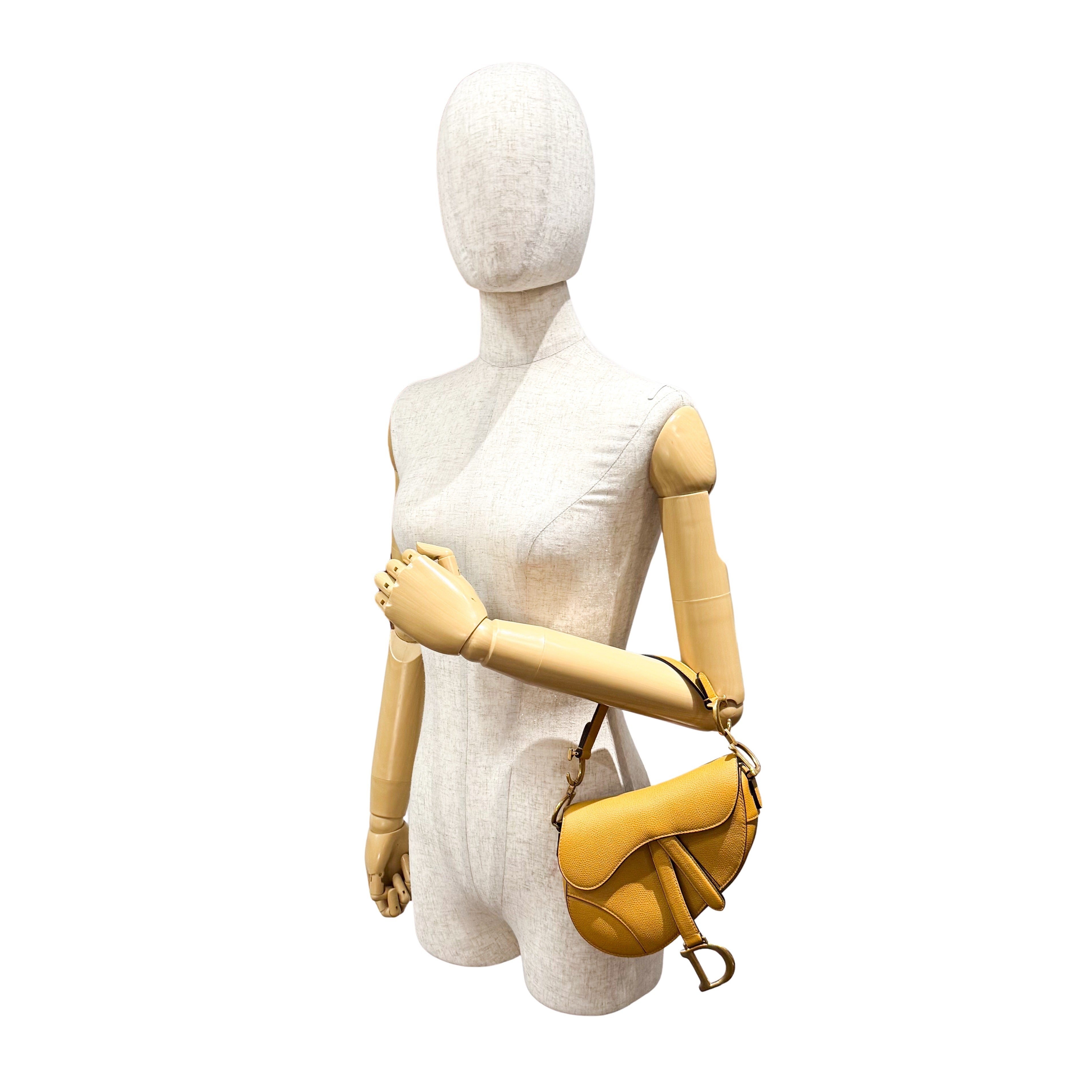 Mini Yellow Calfskin Leather Saddle Two Way Bag