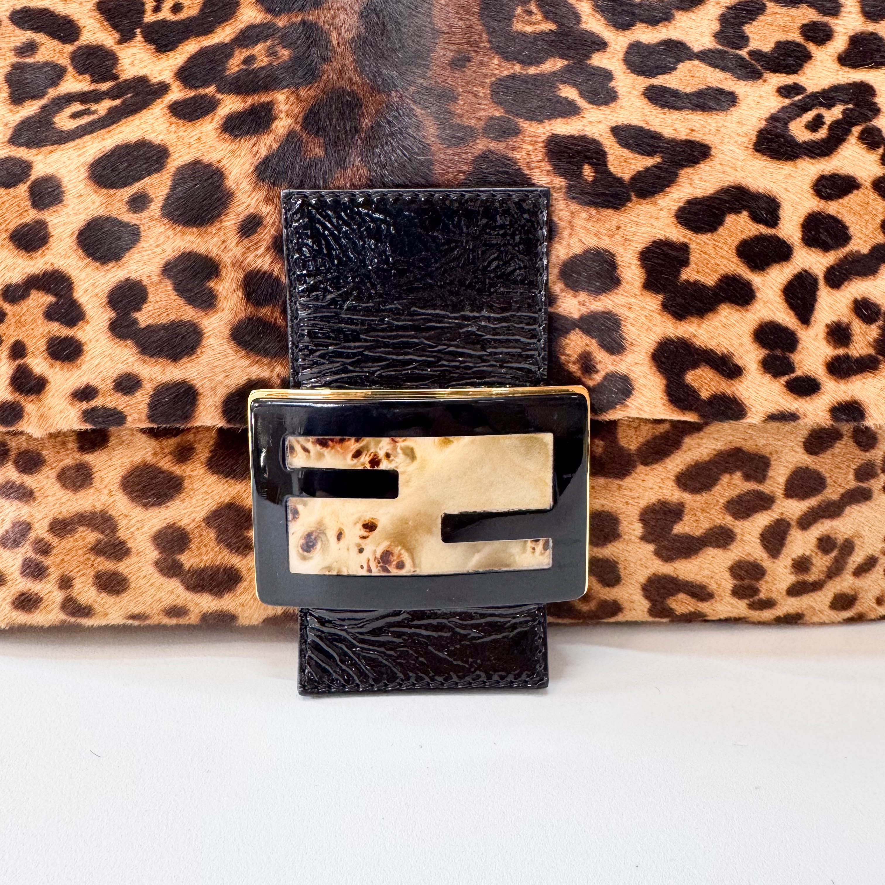 Large Mamma Baguette Leopard Pony Hair Shoulder Bag