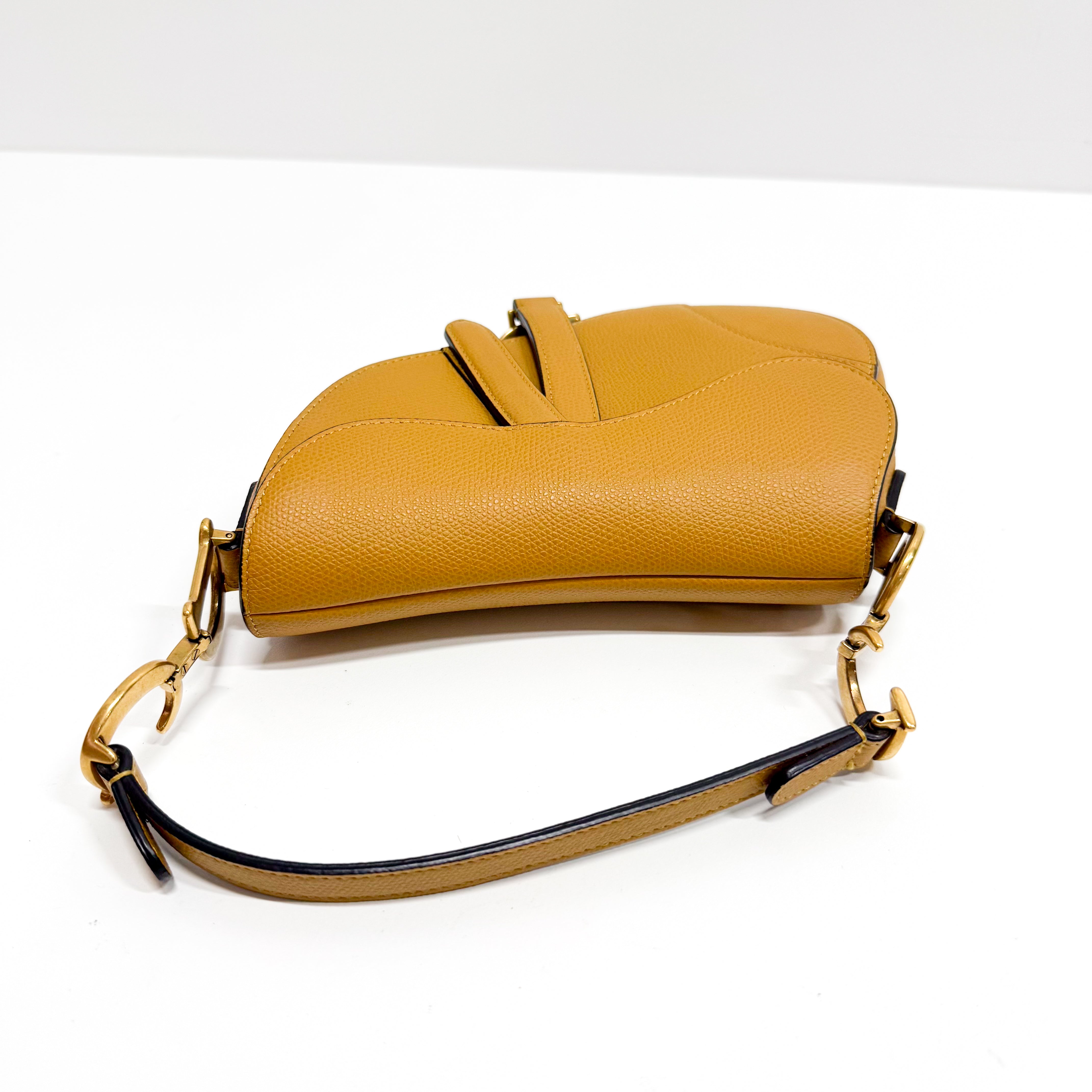 Mini Yellow Calfskin Leather Saddle Two Way Bag