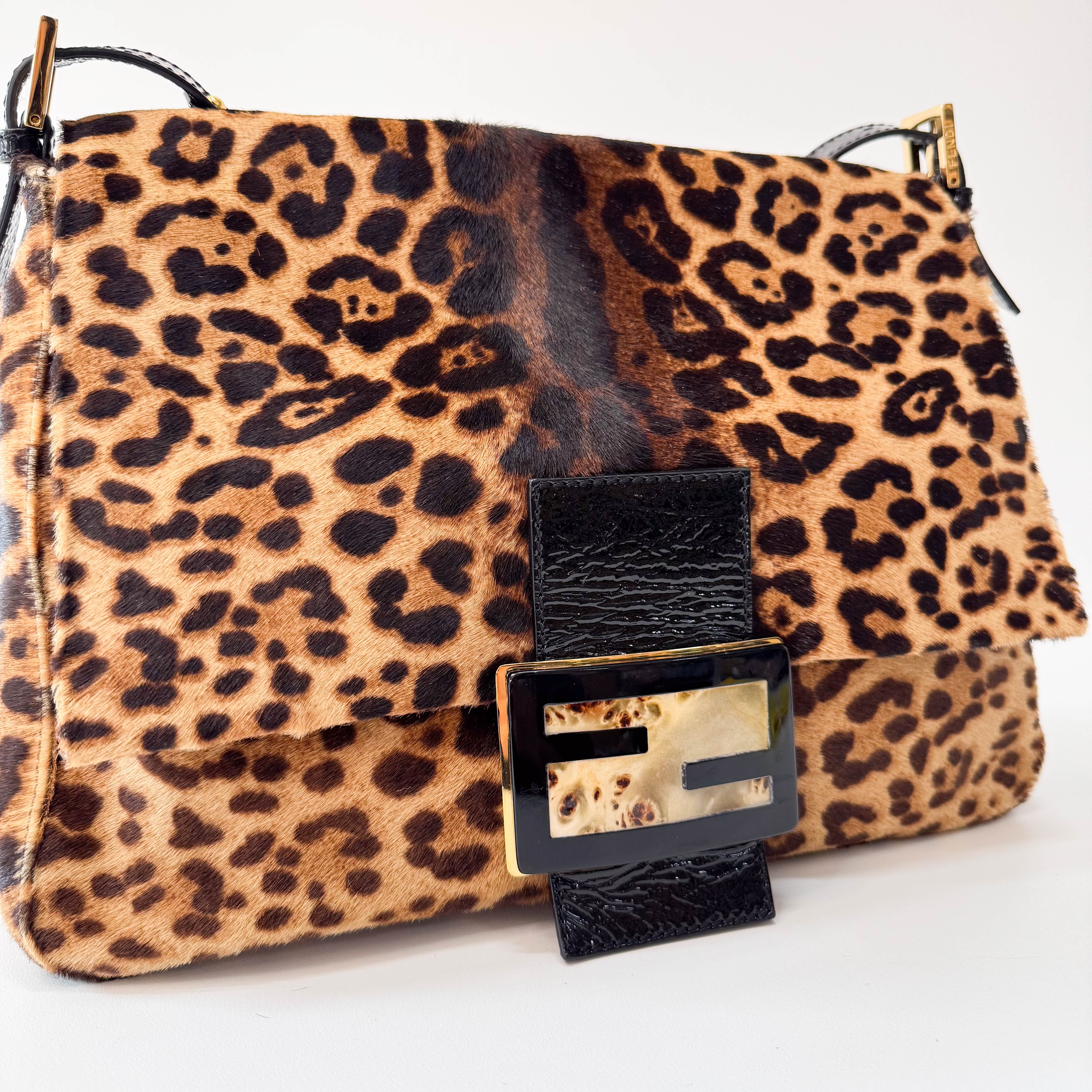 Large Mamma Baguette Leopard Pony Hair Shoulder Bag