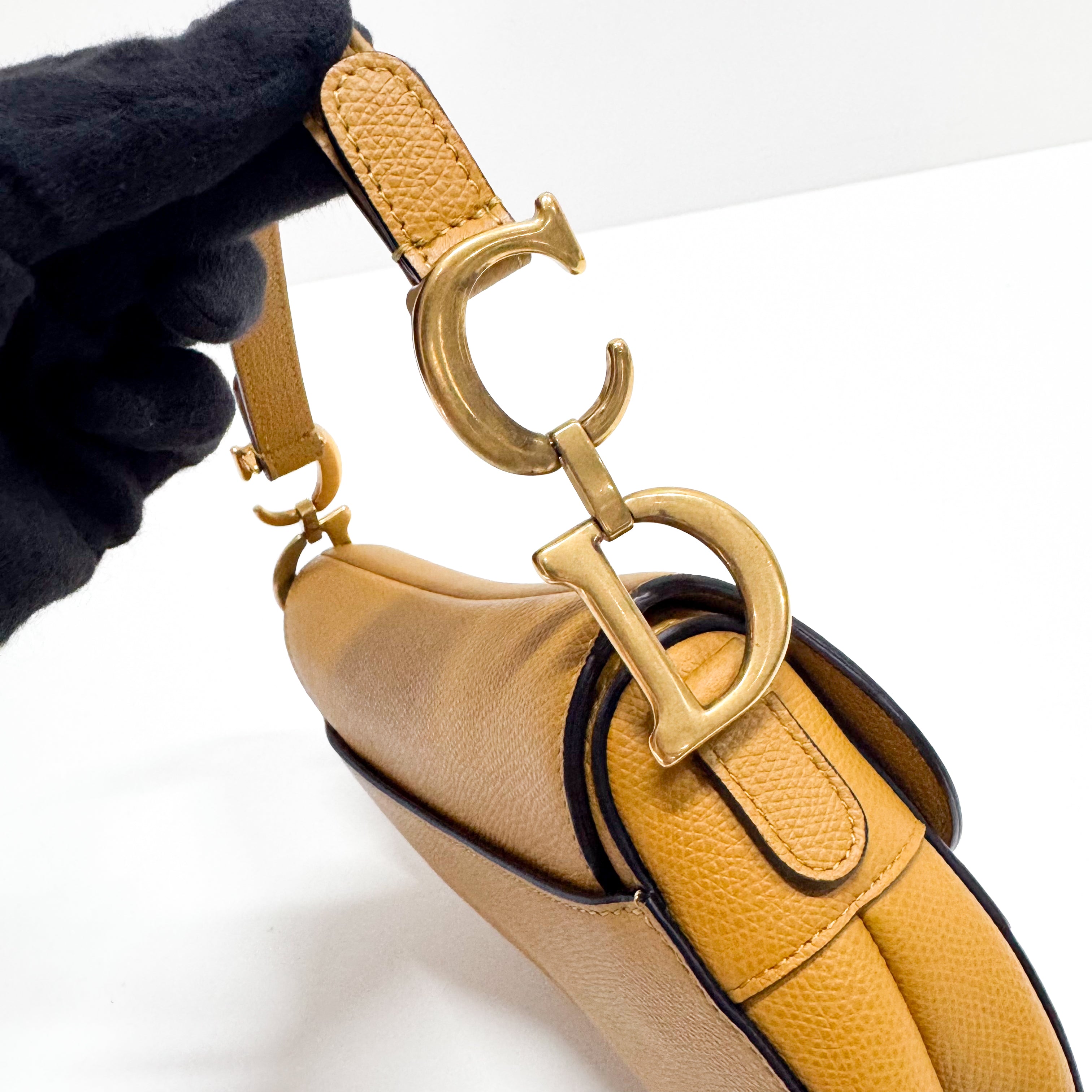 Mini Yellow Calfskin Leather Saddle Two Way Bag