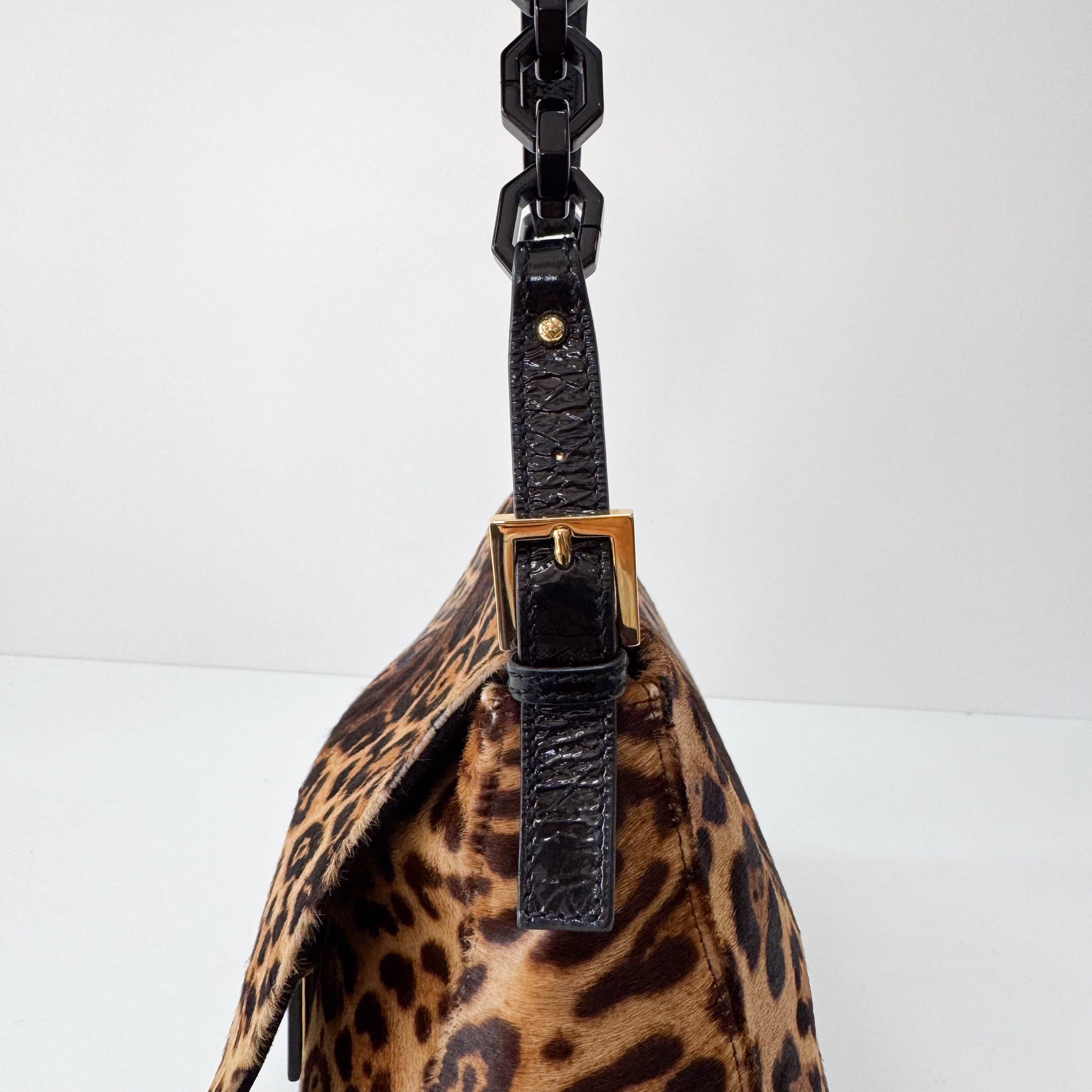 Large Mamma Baguette Leopard Pony Hair Shoulder Bag