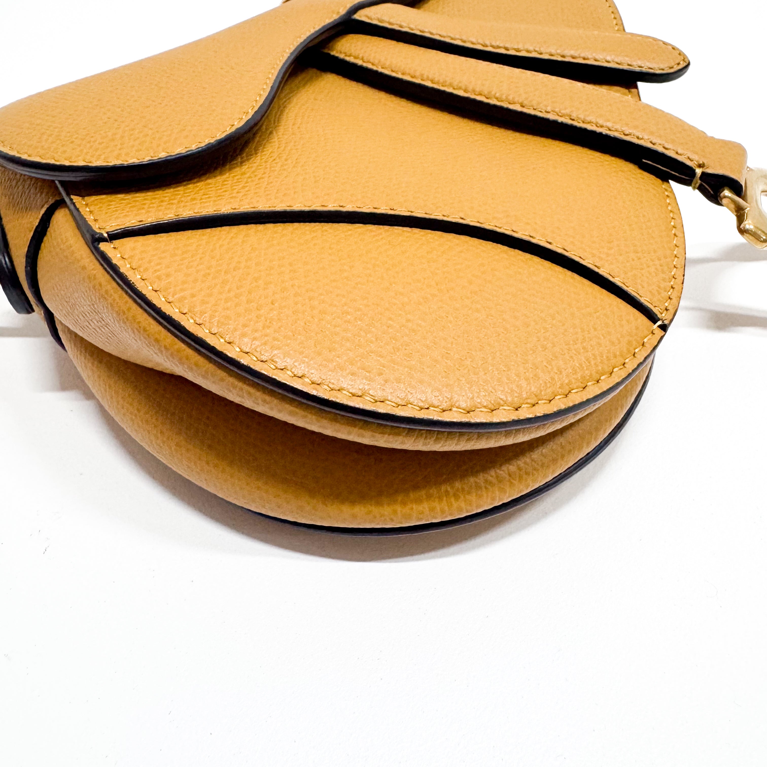 Mini Yellow Calfskin Leather Saddle Two Way Bag