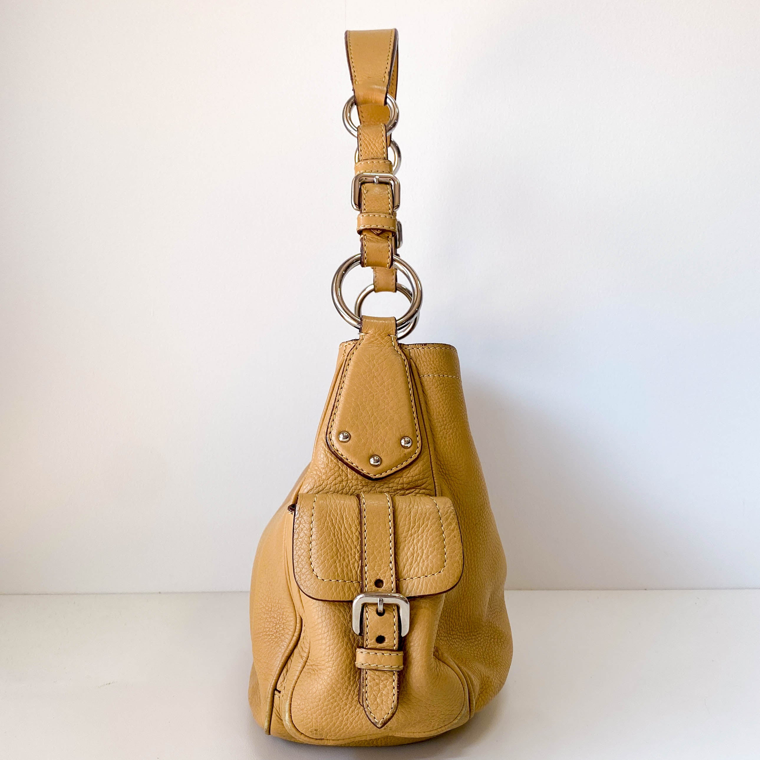 Beige Leather Shoulder Bag