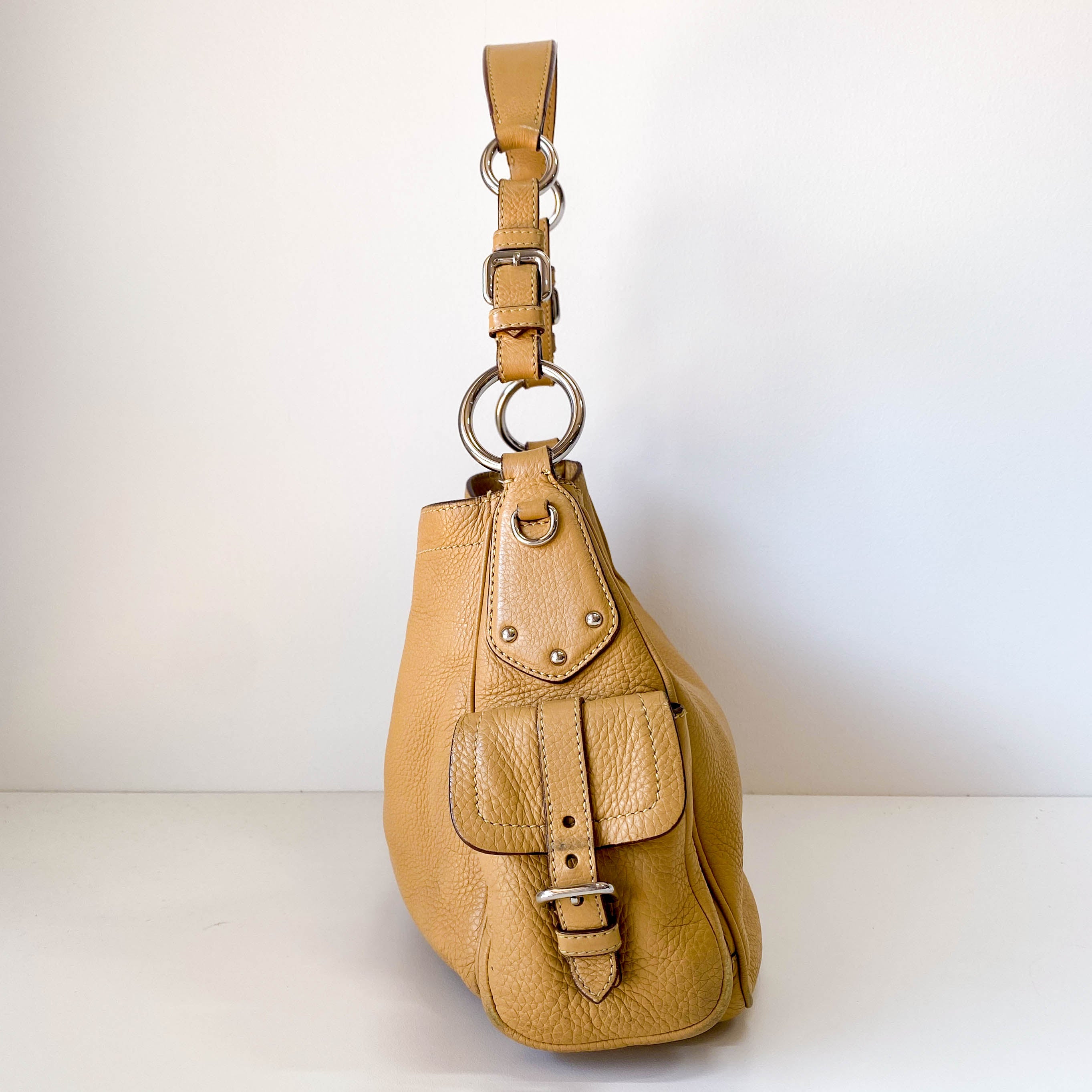 Beige Leather Shoulder Bag