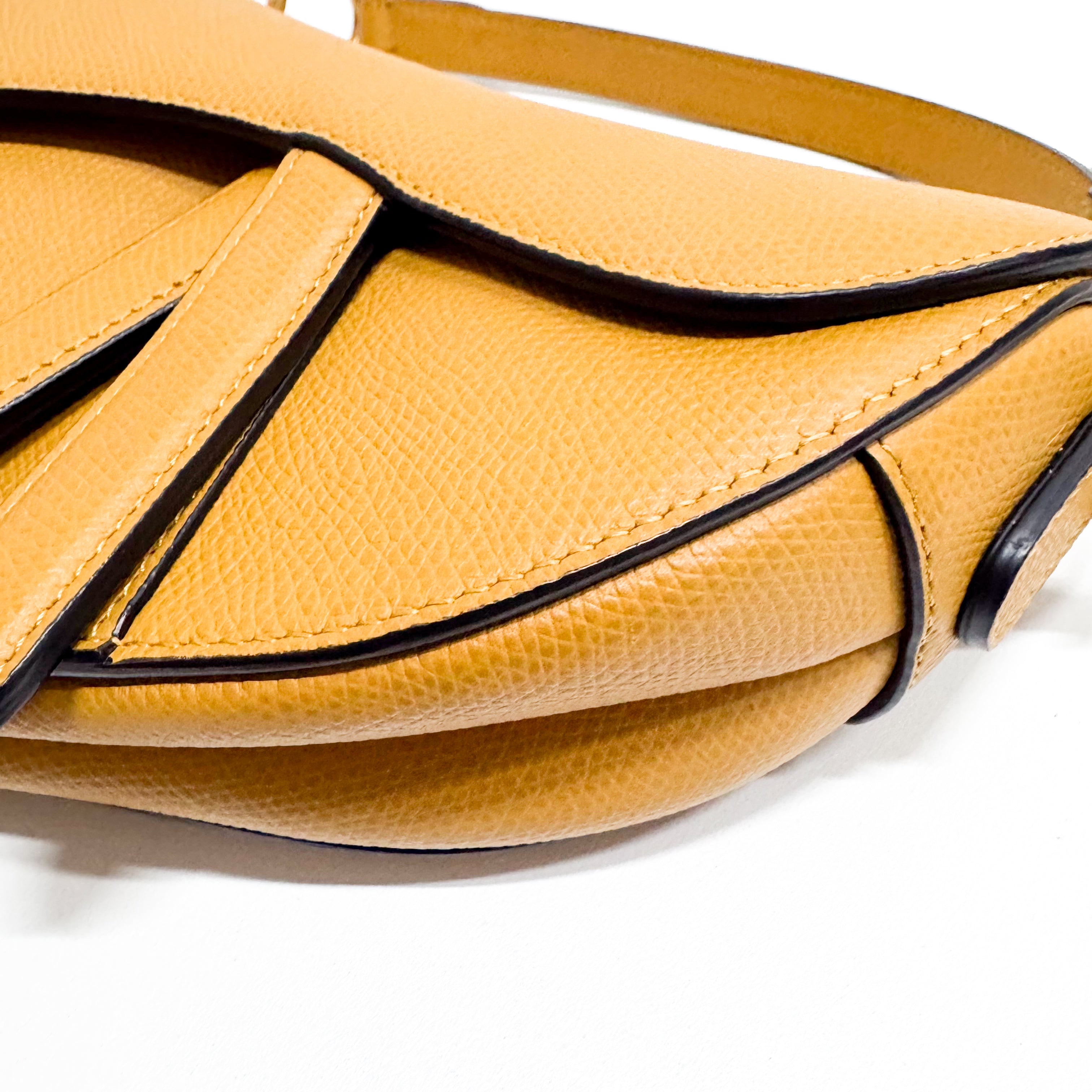 Mini Yellow Calfskin Leather Saddle Two Way Bag