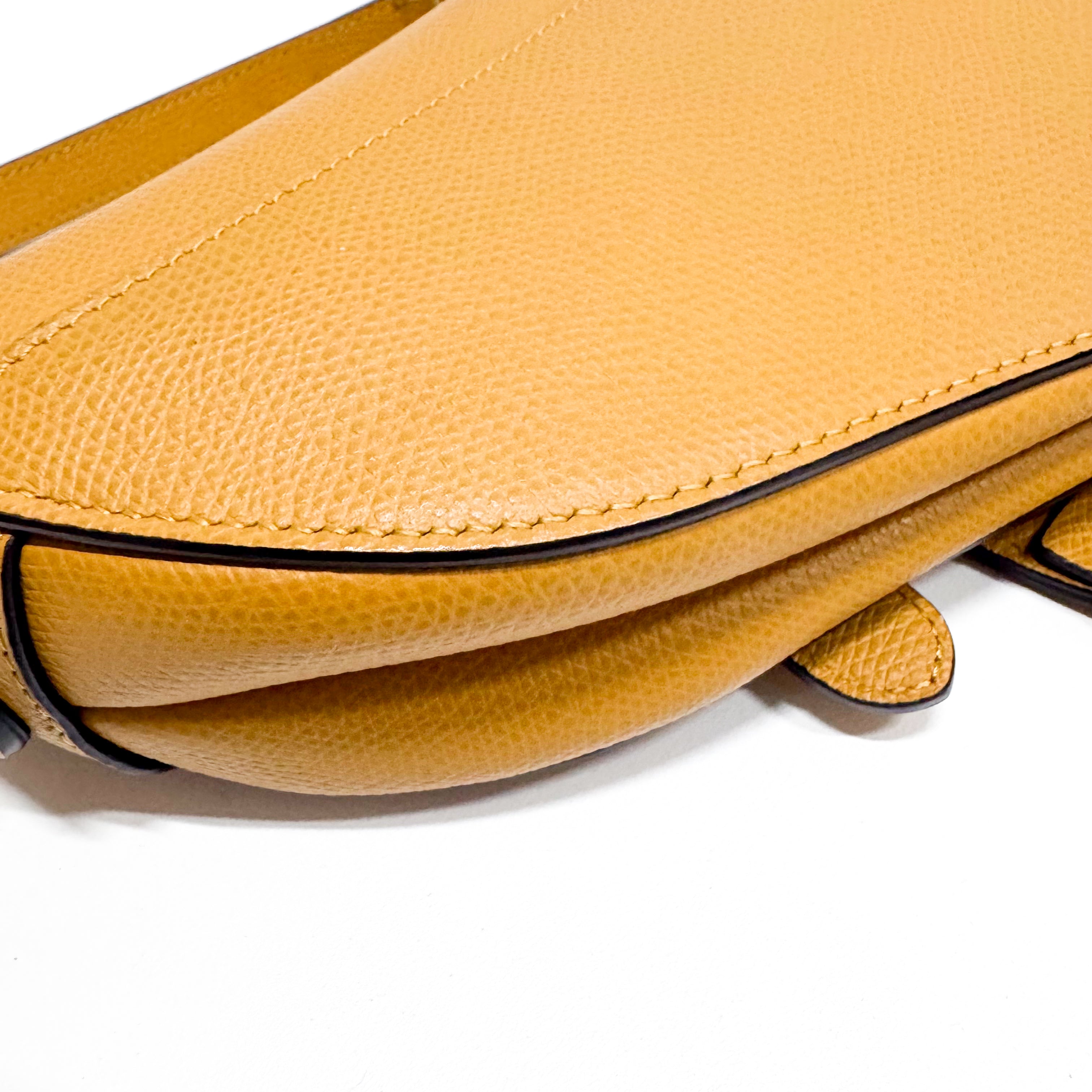 Mini Yellow Calfskin Leather Saddle Two Way Bag