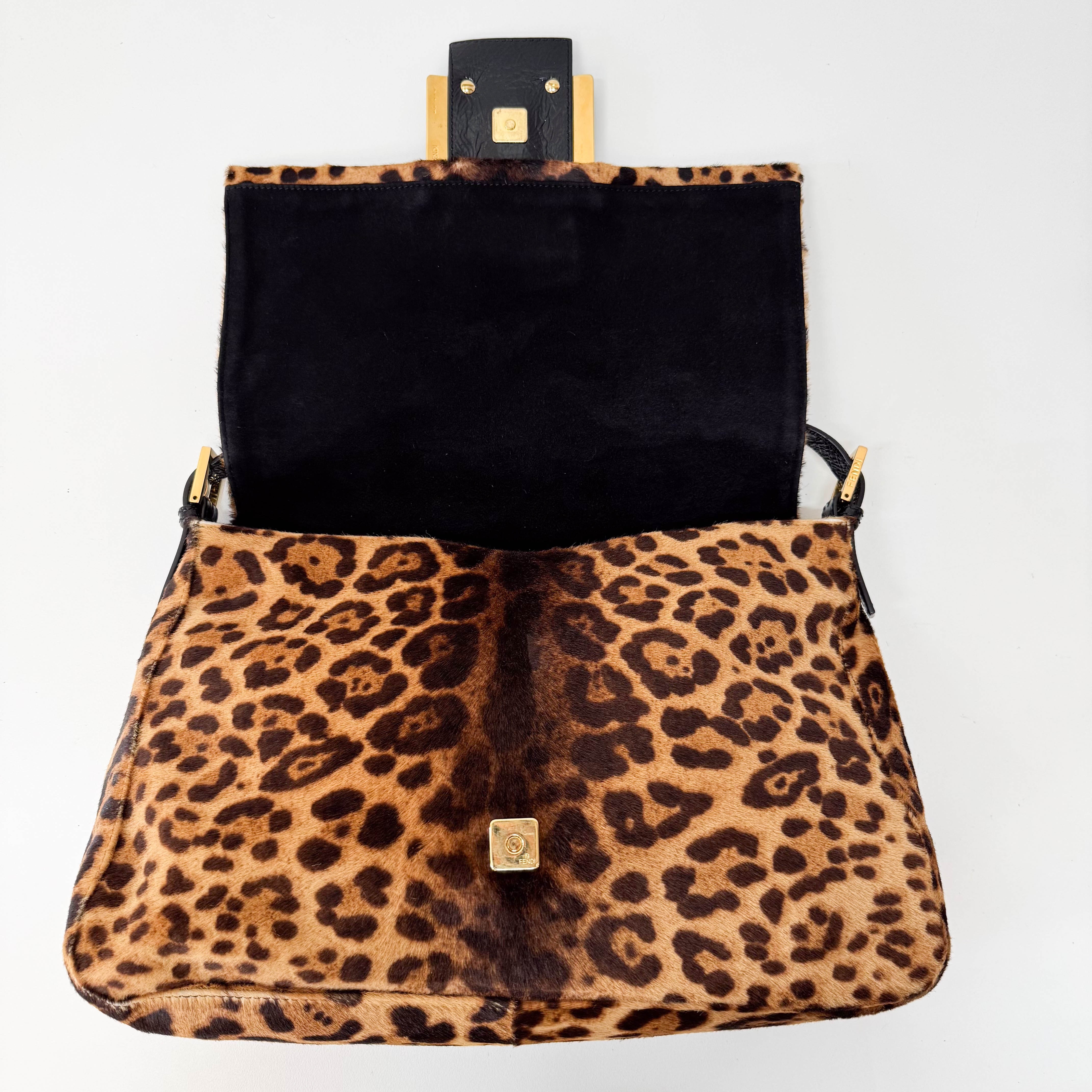 Large Mamma Baguette Leopard Pony Hair Shoulder Bag