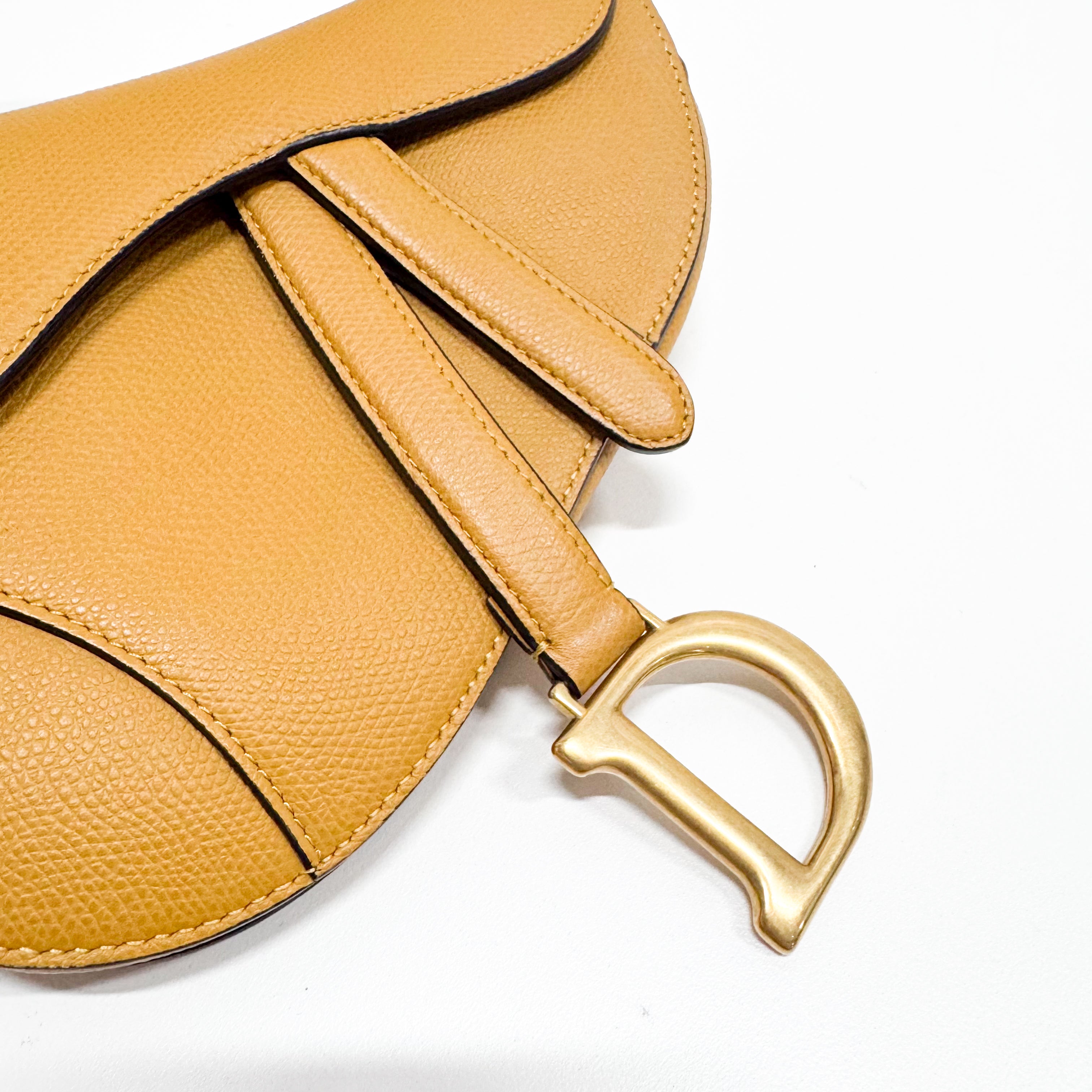 Mini Yellow Calfskin Leather Saddle Two Way Bag
