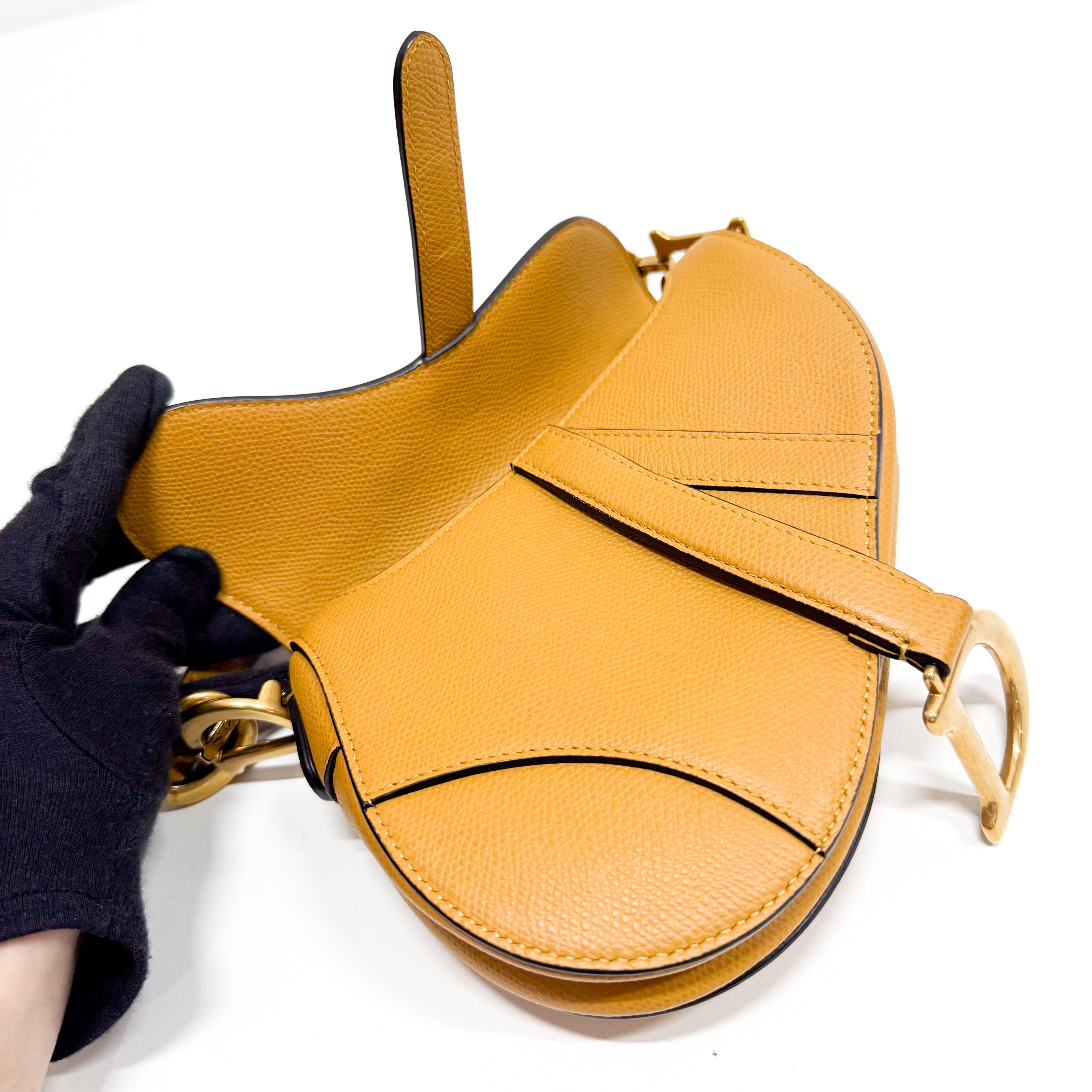 Mini Yellow Calfskin Leather Saddle Two Way Bag