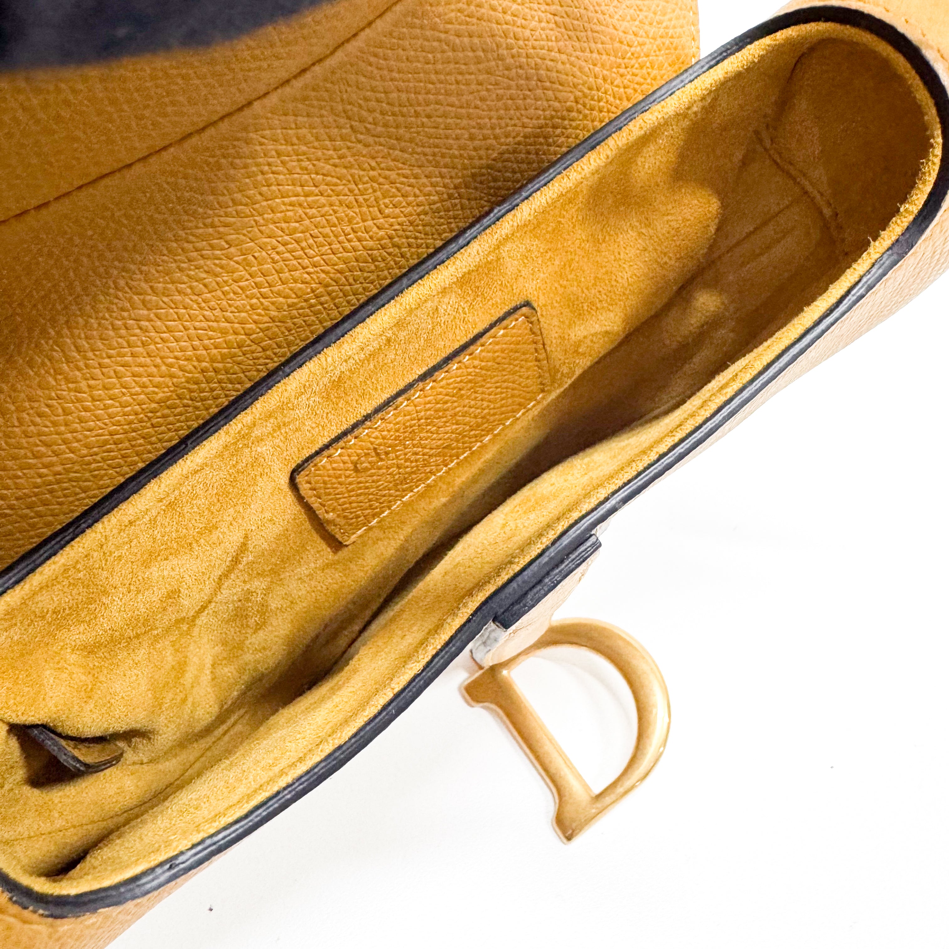 Mini Yellow Calfskin Leather Saddle Two Way Bag