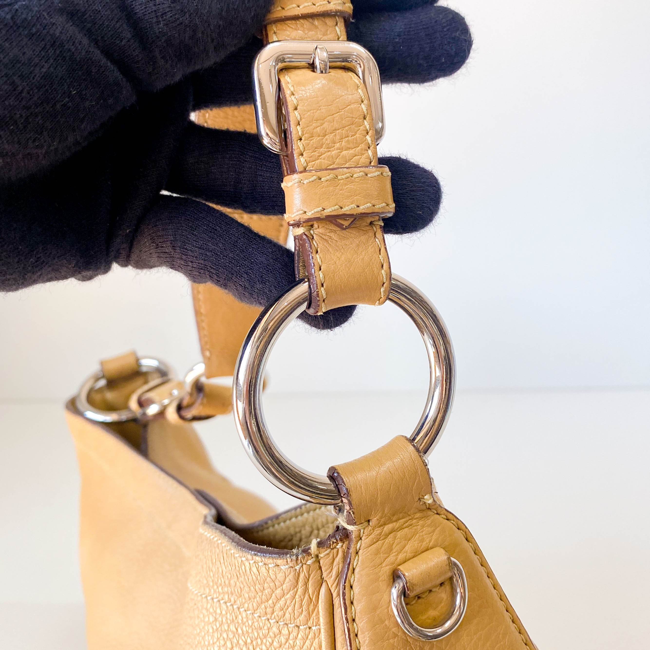 Beige Leather Shoulder Bag