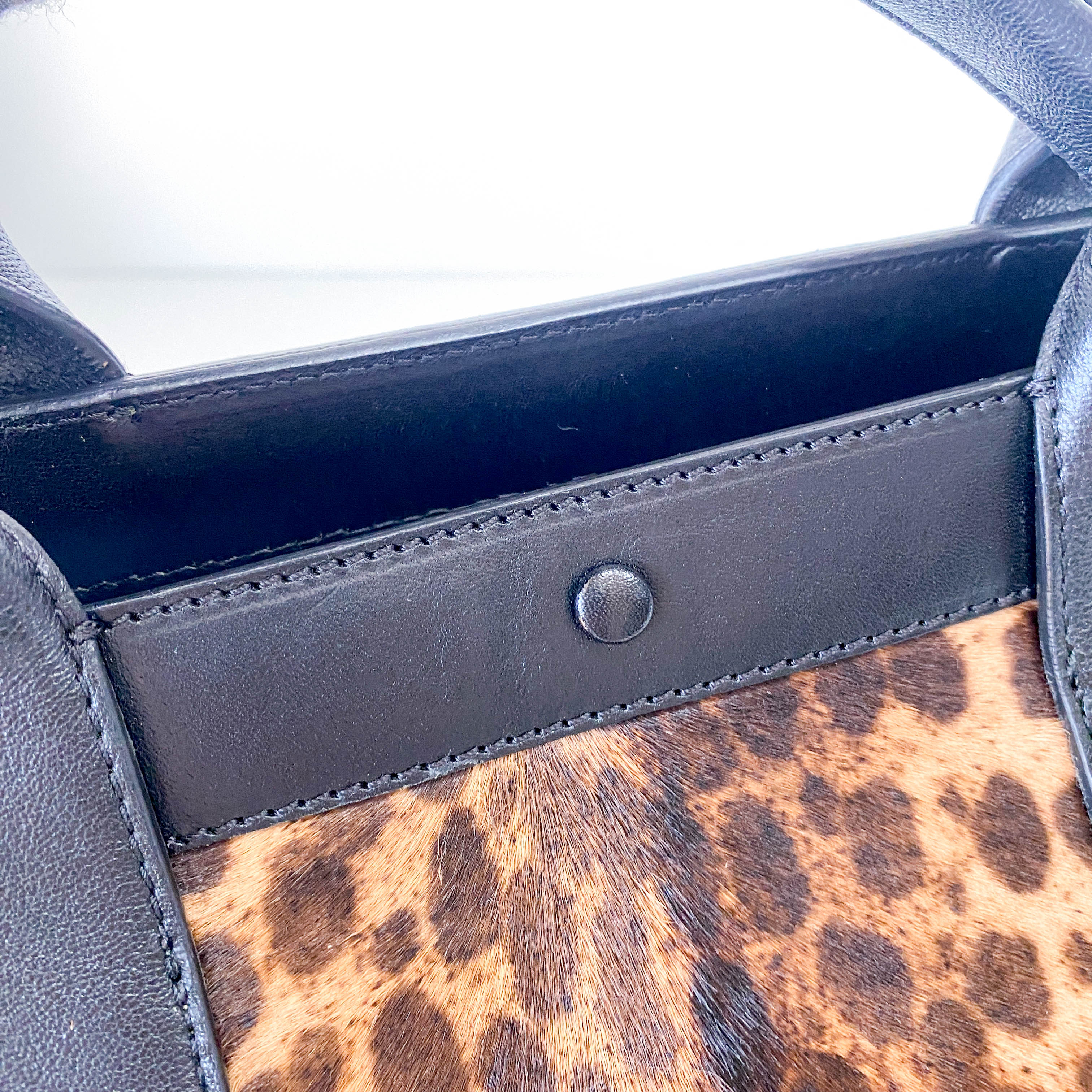 Alison Pony Hair Calfskin Leopard Print Tote Black