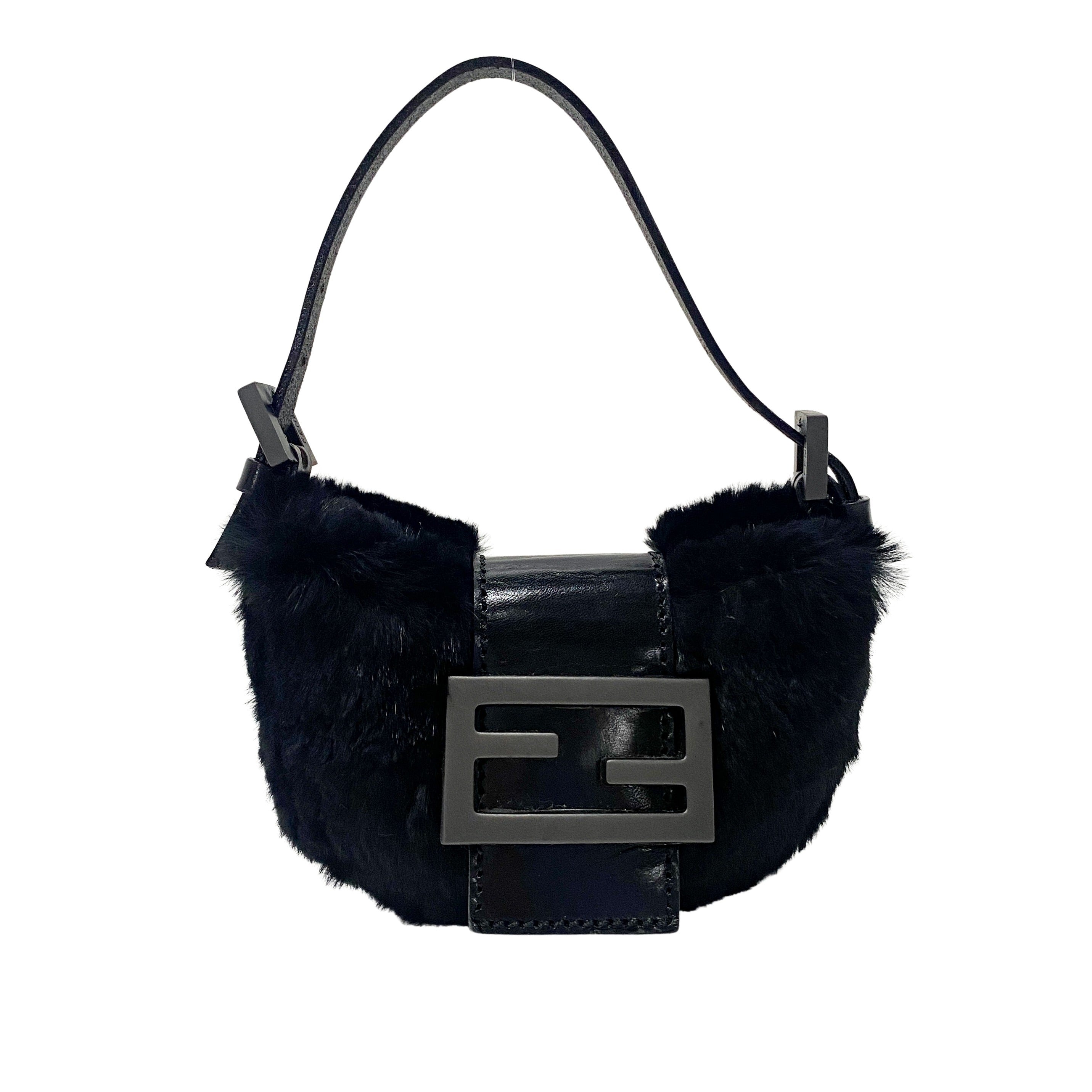 Mini Croissant Black Fur Bag