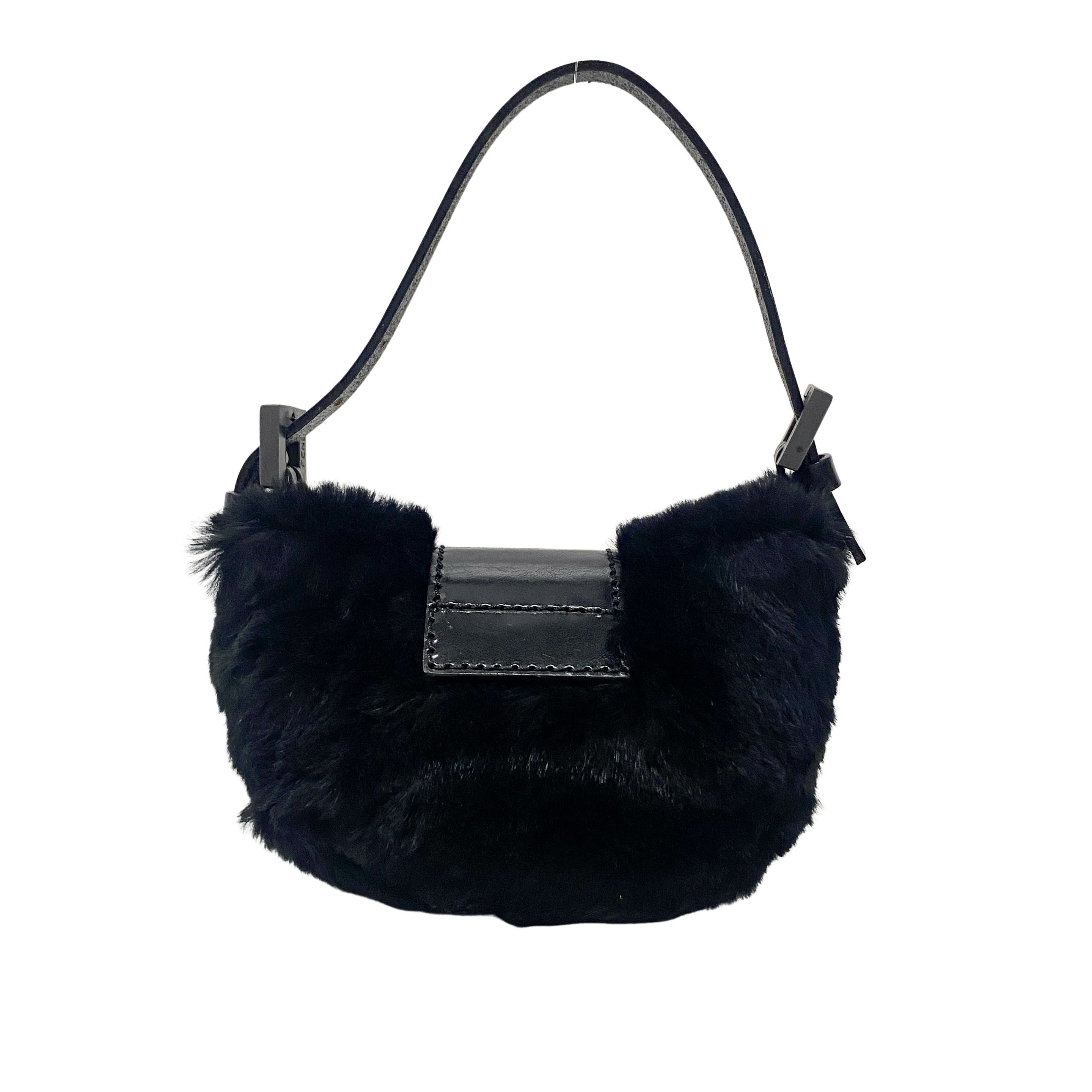 Mini Croissant Black Fur Bag