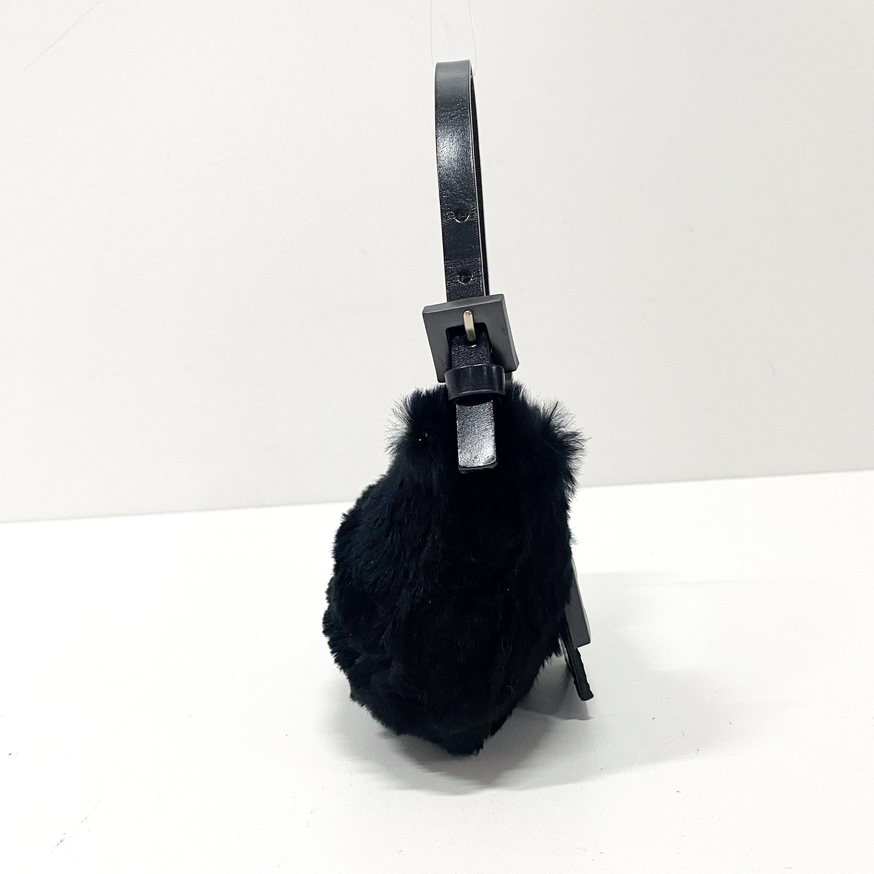 Mini Croissant Black Fur Bag