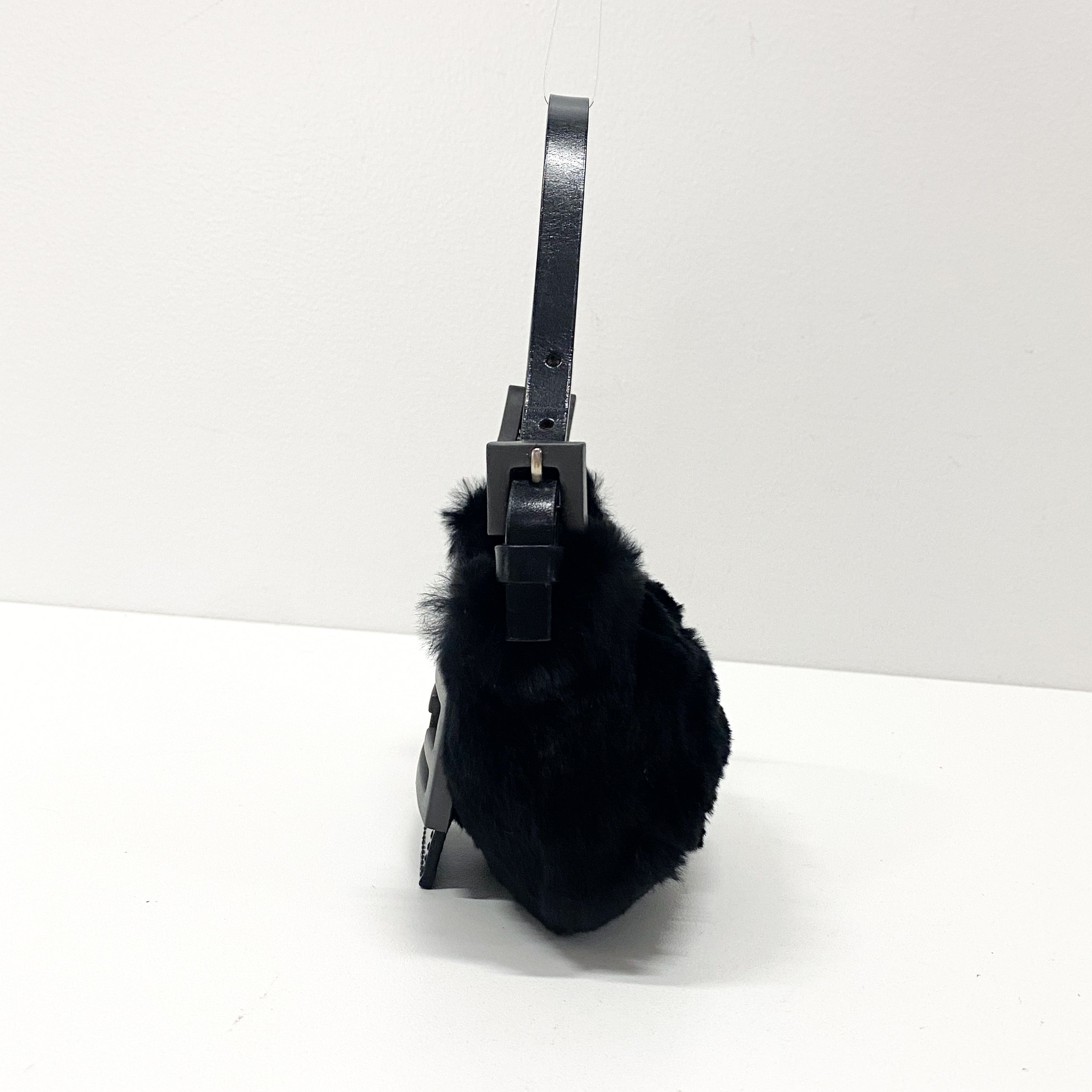 Mini Croissant Black Fur Bag