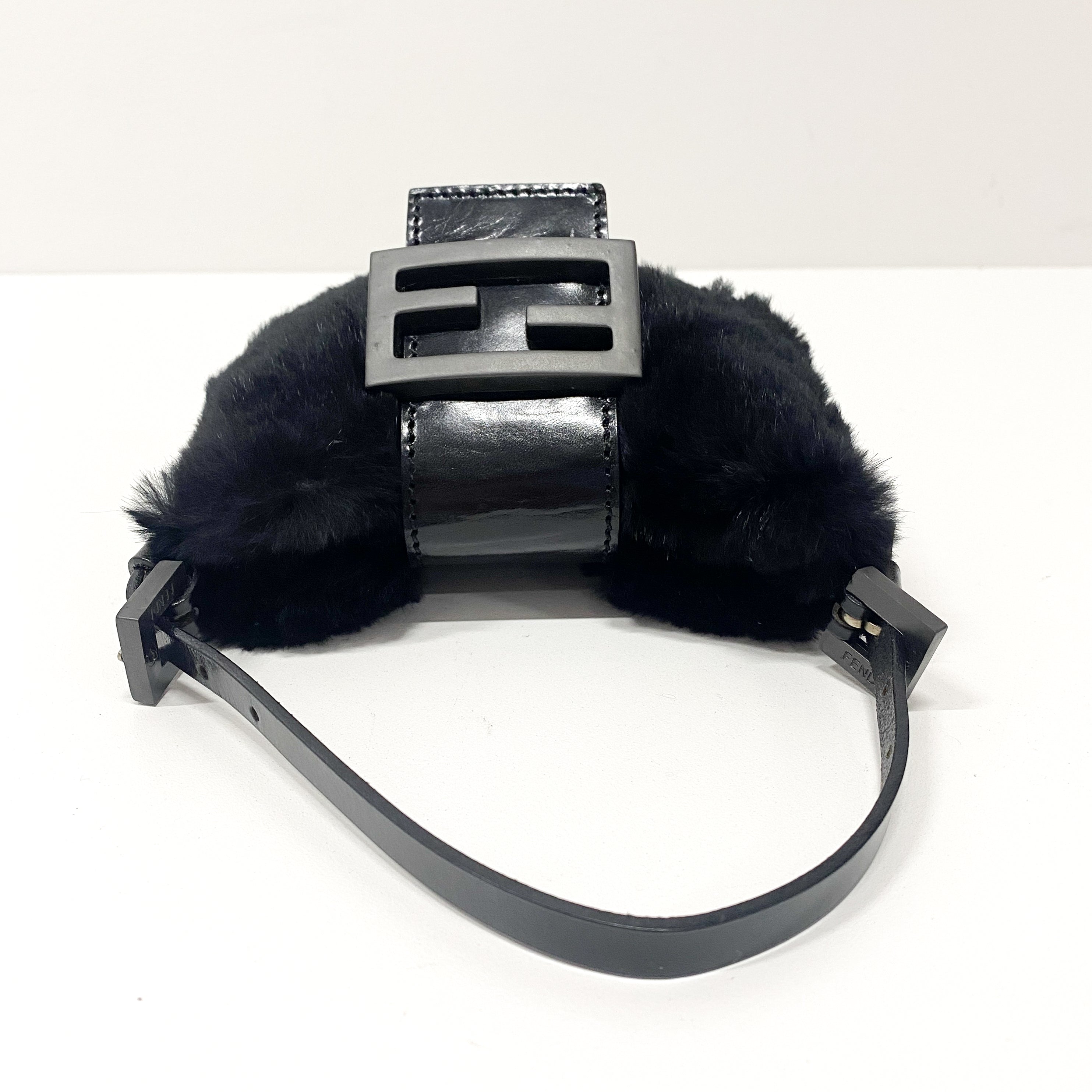 Mini Croissant Black Fur Bag