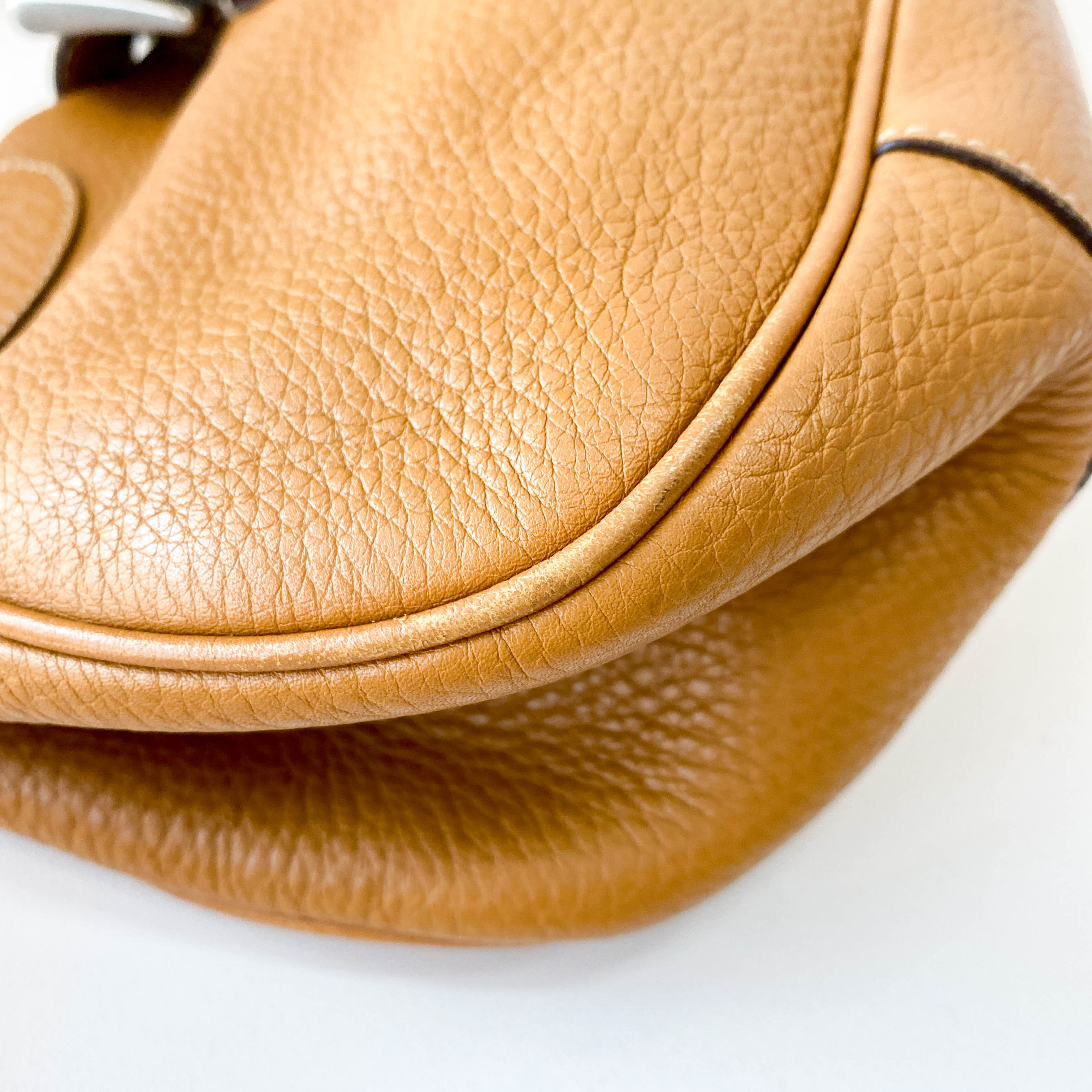 Caramel Brown Belt Buckle Leather Shoulder Bag