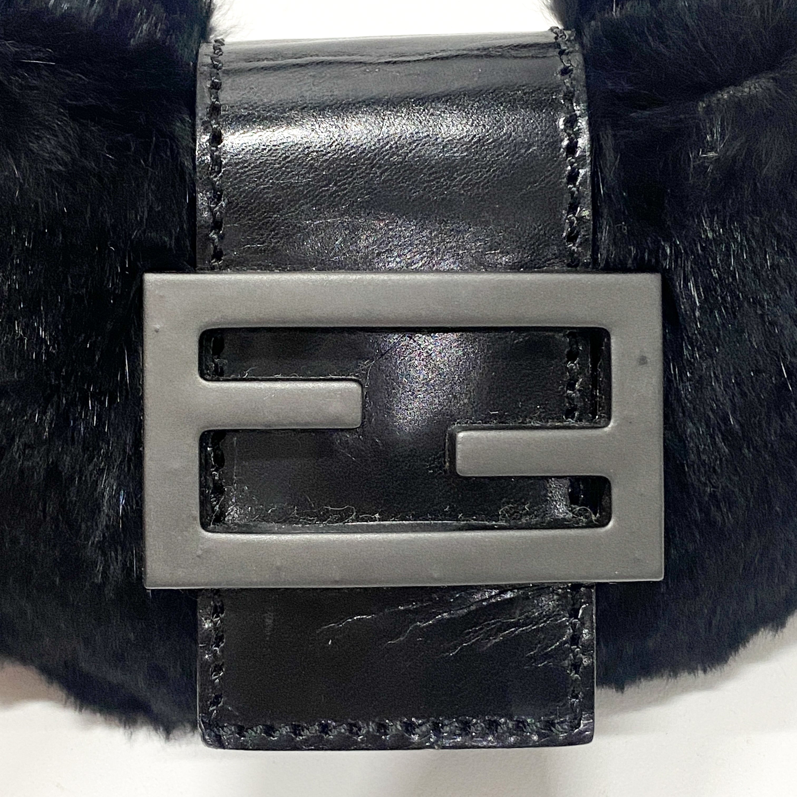 Mini Croissant Black Fur Bag
