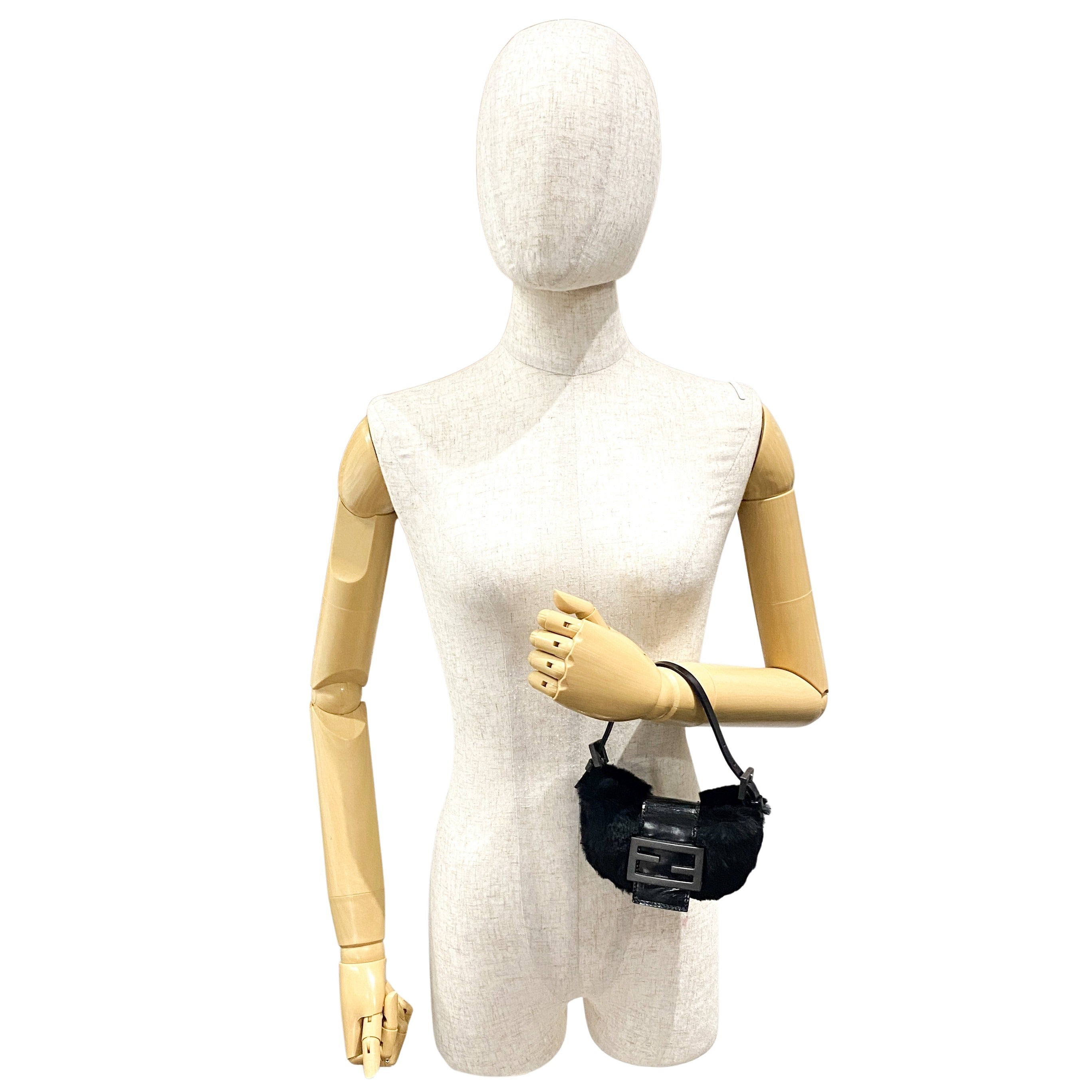 Mini Croissant Black Fur Bag