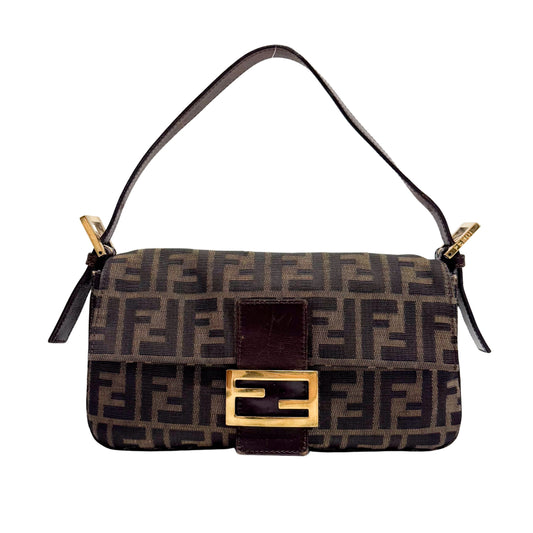 Zucca Baguette Brown Canvas Shoulder Bag
