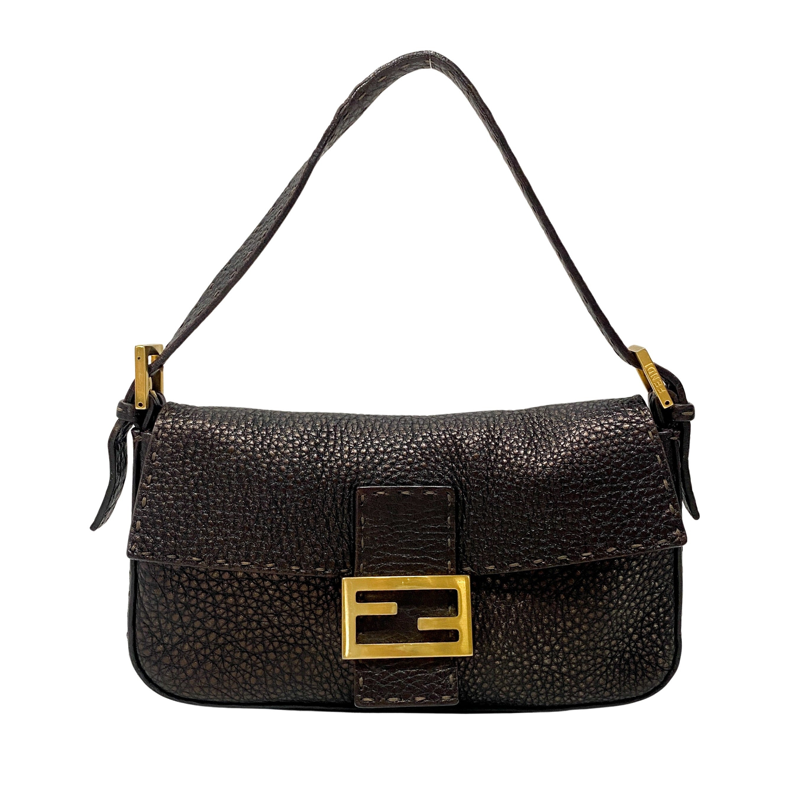 Selleria Bronze Leather Baguette Shoulder Bag
