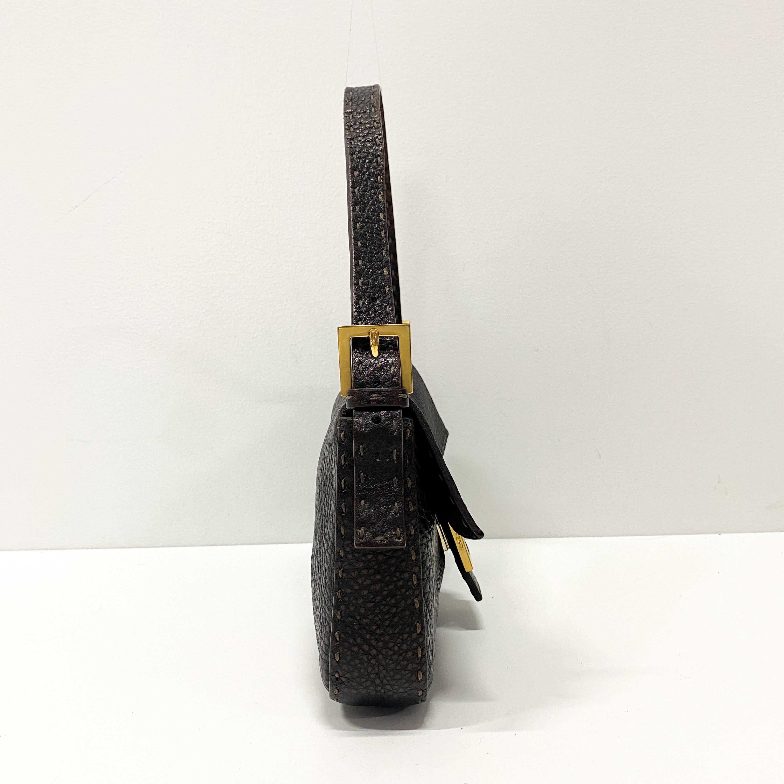 Selleria Bronze Leather Baguette Shoulder Bag